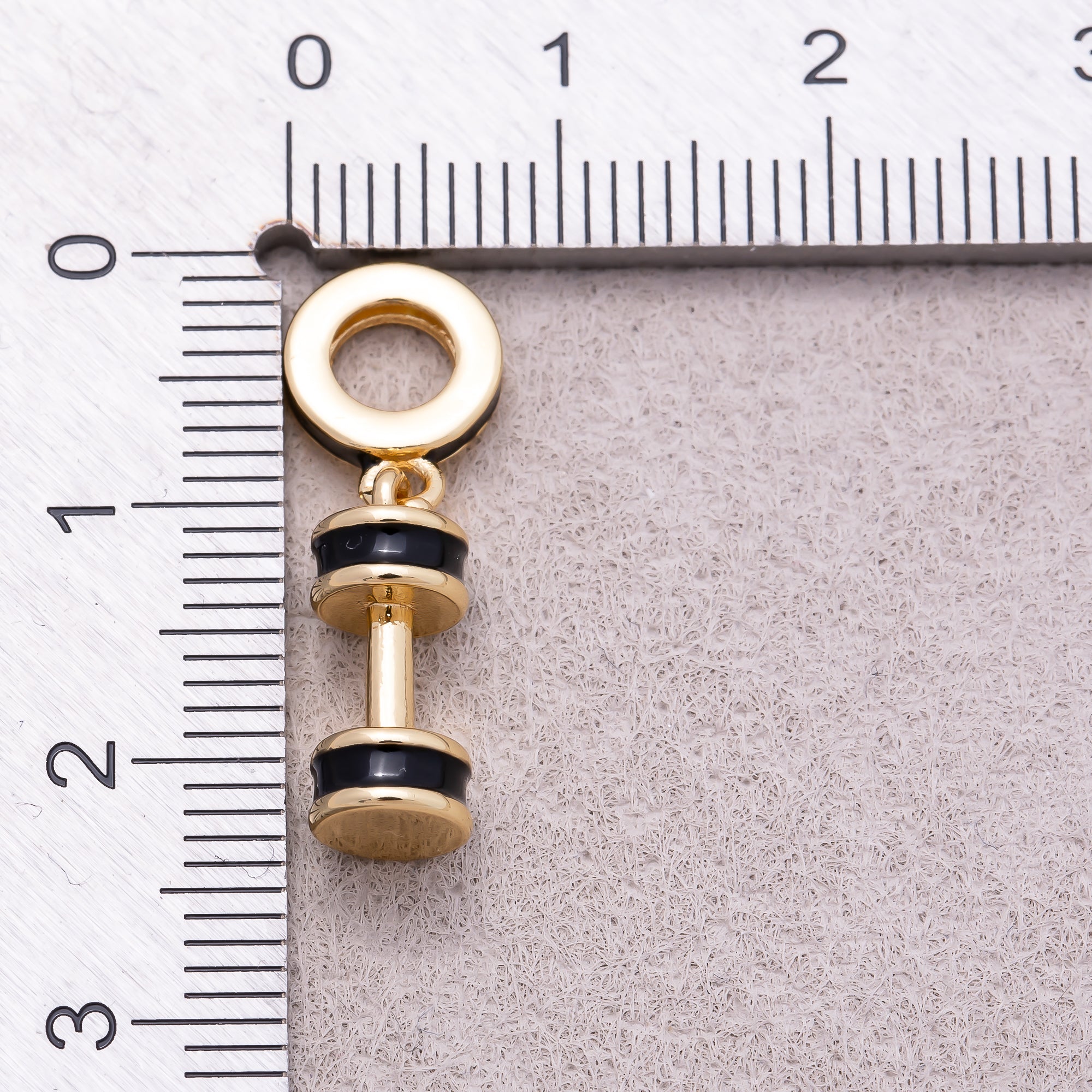 16K Gold Plated Black Enamel Dumbbell Fitness Slider Pendant - Sold Each