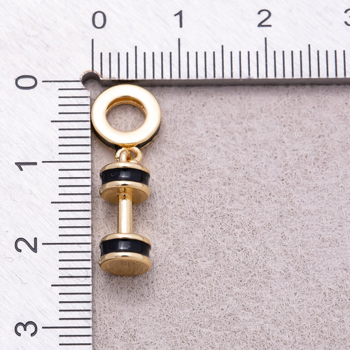 16K Gold Plated Black Enamel Dumbbell Fitness Slider Pendant - Sold Each