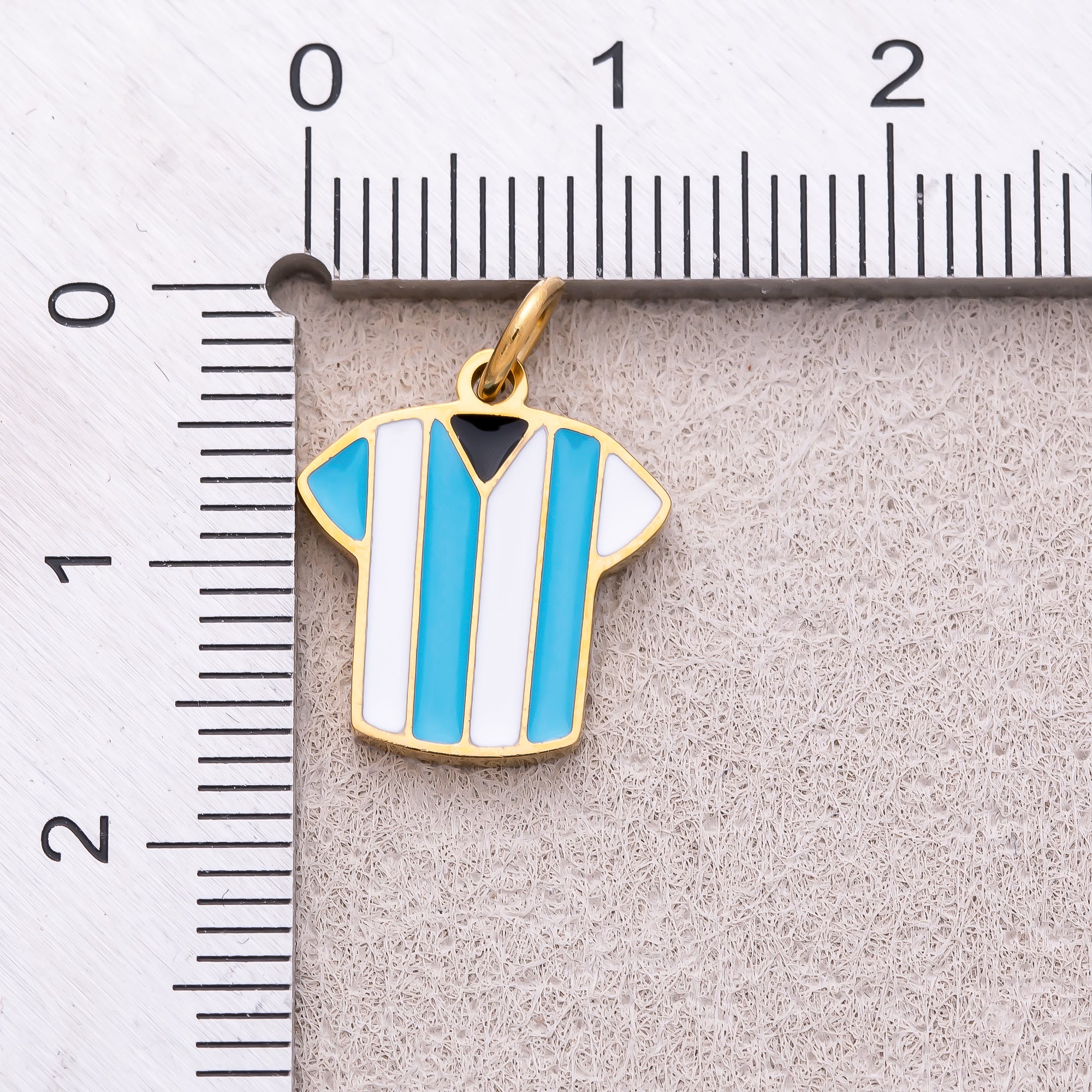 Gold PVD Stainless Steel Blue & White Enamel Soccer Jersey Sport Charm