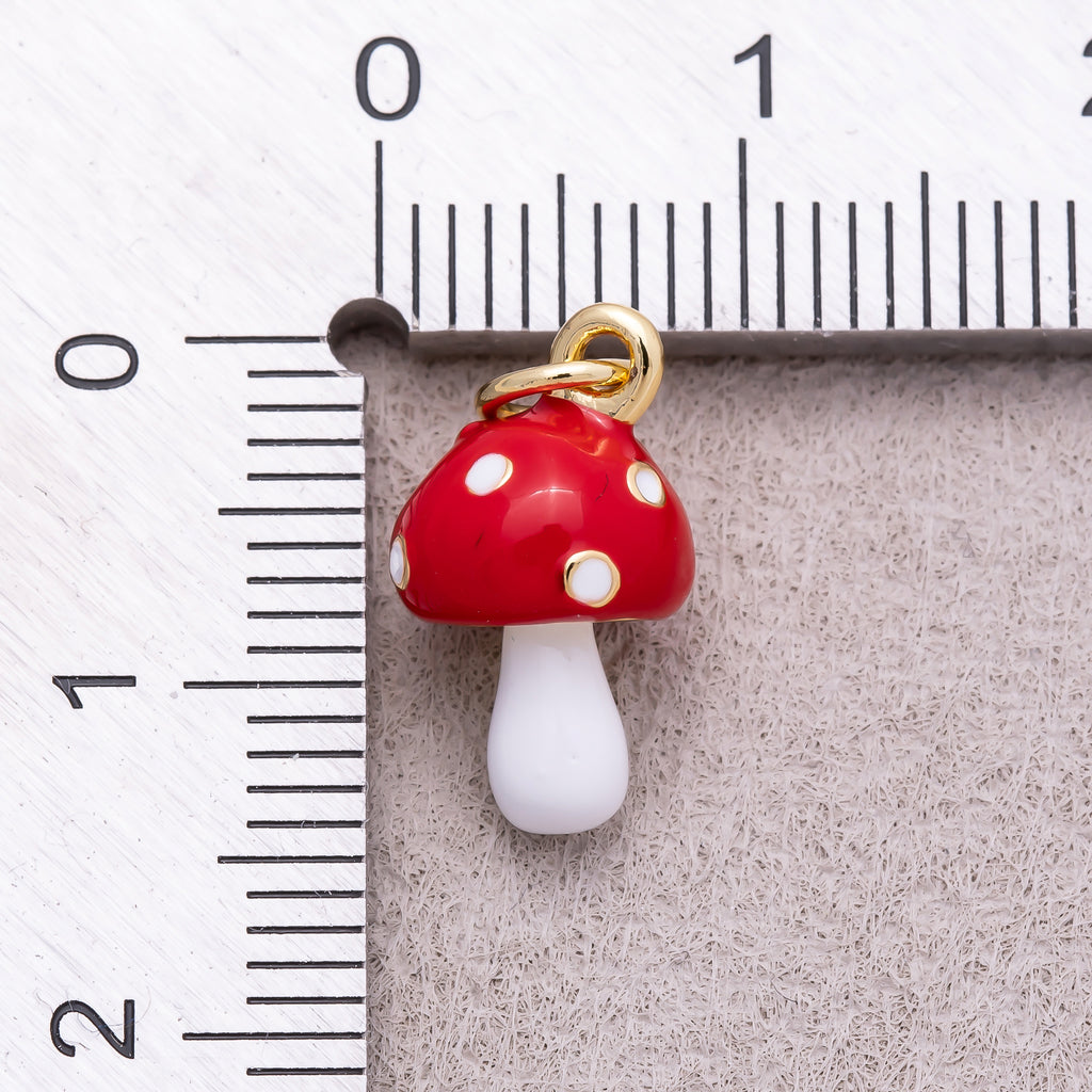 Gold PVD Stainless Steel Red & White Mushroom Vegetable Charm