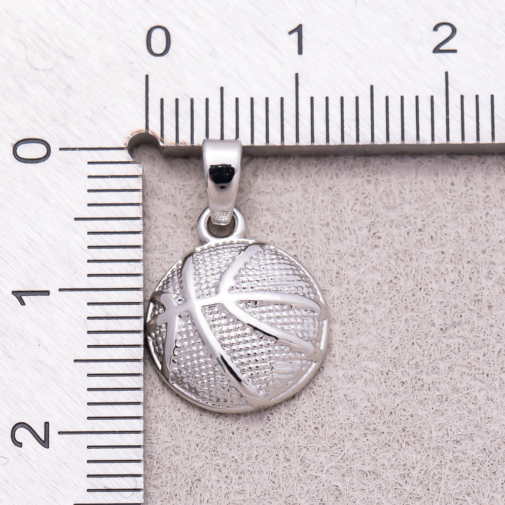 Rhodium Plated Textured Basketball Sport Pendant - Sold Each