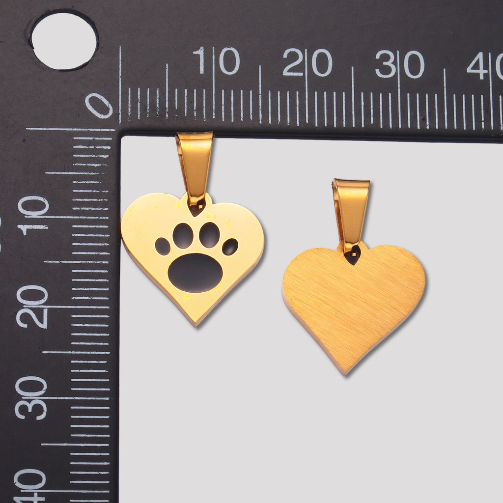 Launch Promo: 24K Gold PVD Stainless Steel Pet Paw Print Heart Pendant | Sold Each