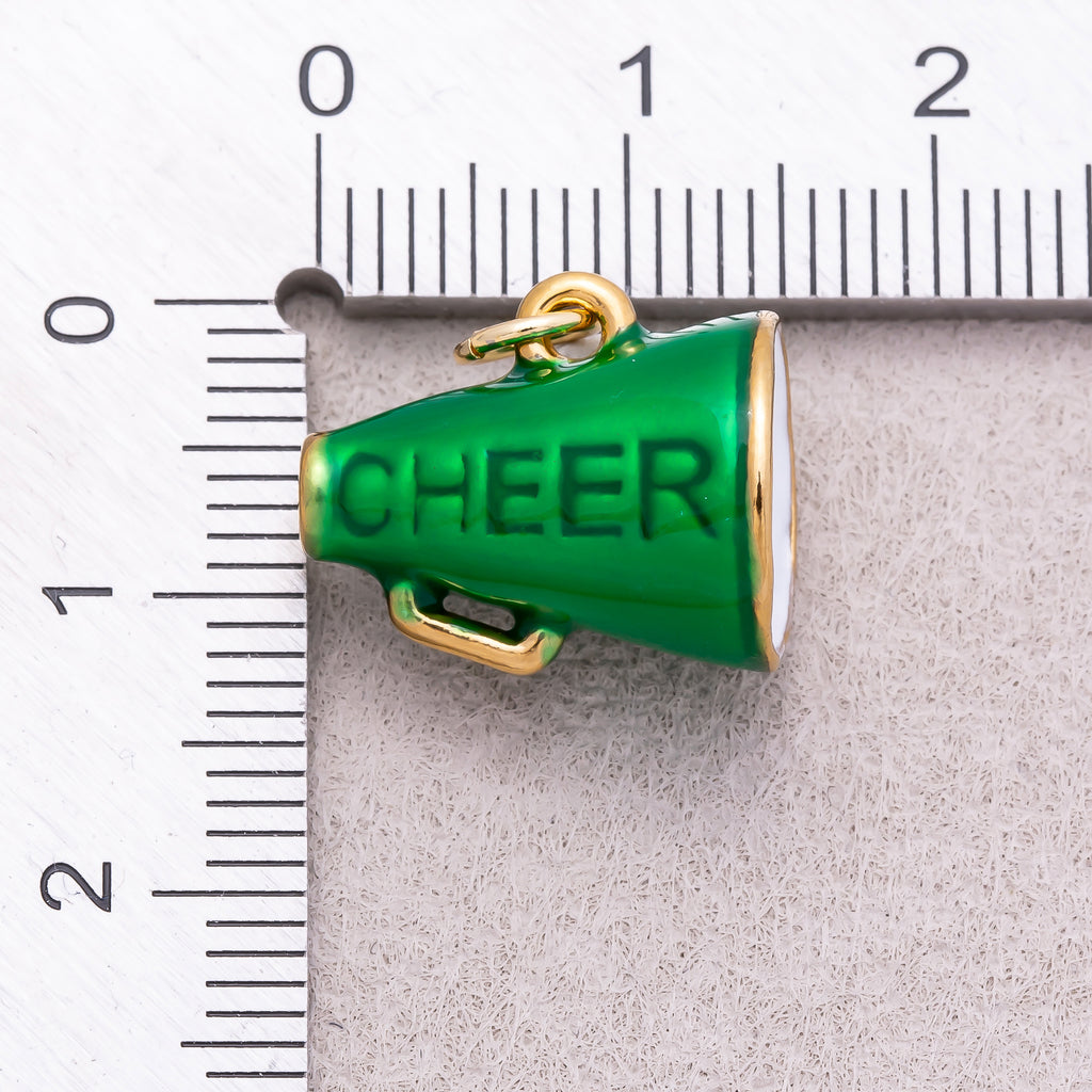 Gold PVD Stainless Steel Green Megaphone Speaker Cheer Charm