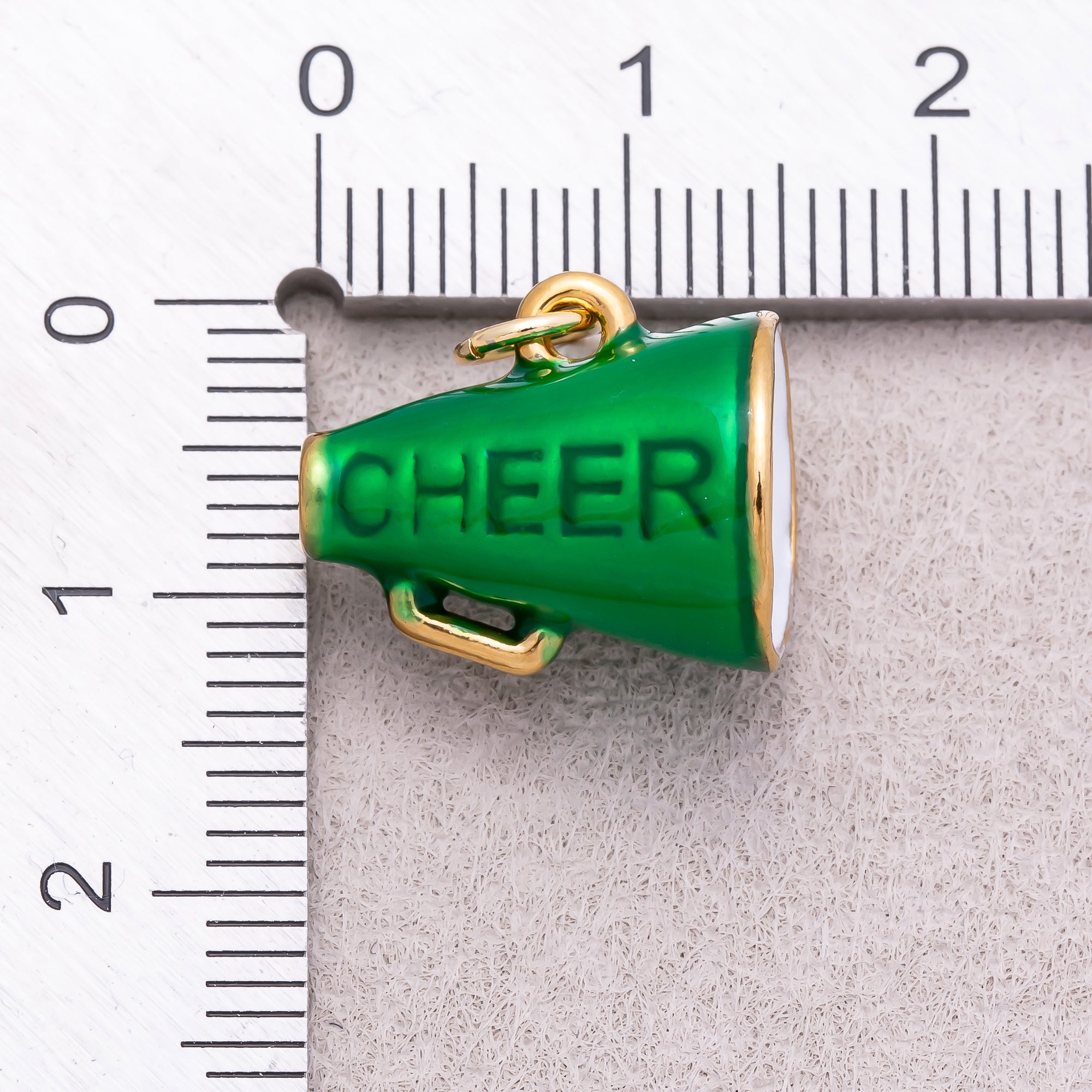 Gold PVD Stainless Steel Green Megaphone Speaker Cheer Charm