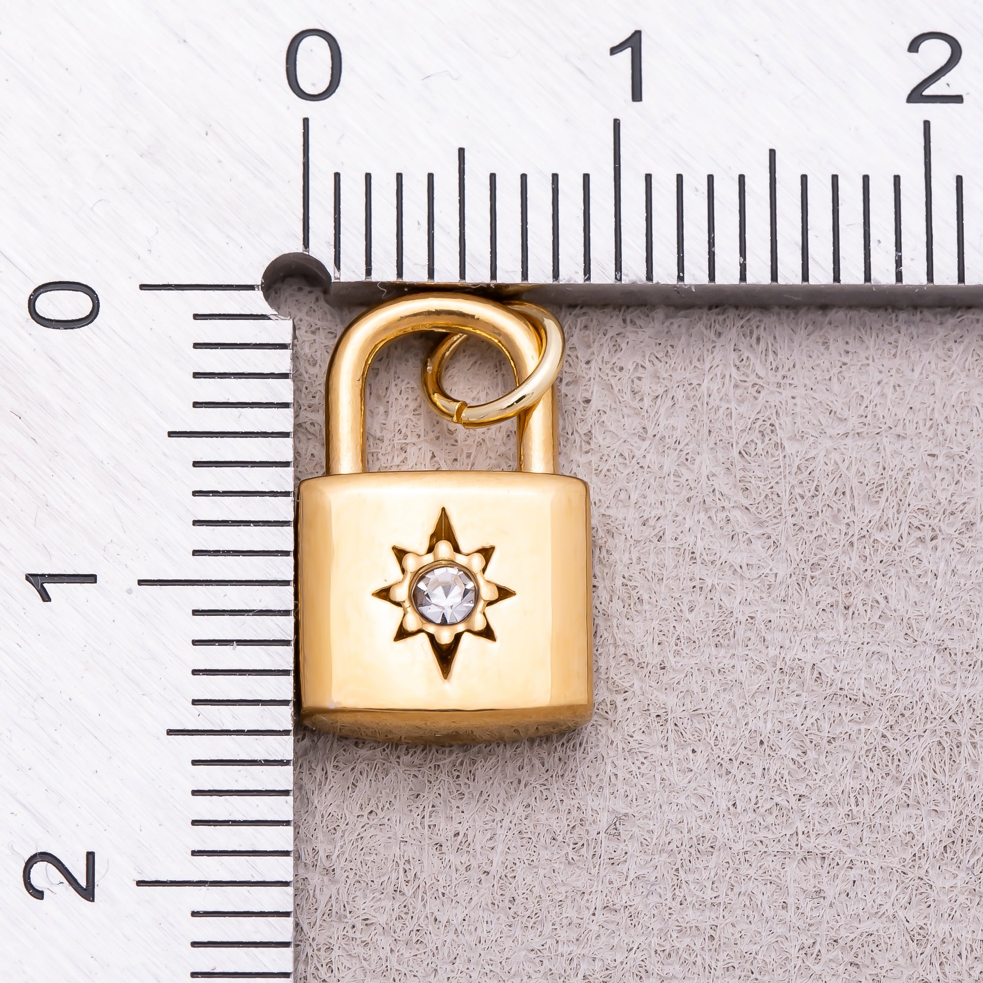 Gold PVD Stainless Steel Celestial Sun Padlock Charm