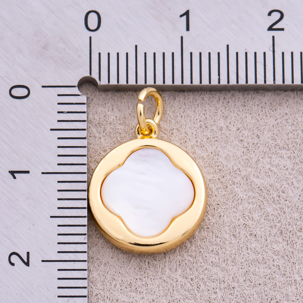 16K Gold Plated Mother Of Pearl Lucky Clover Medallion Charm - Sold Each