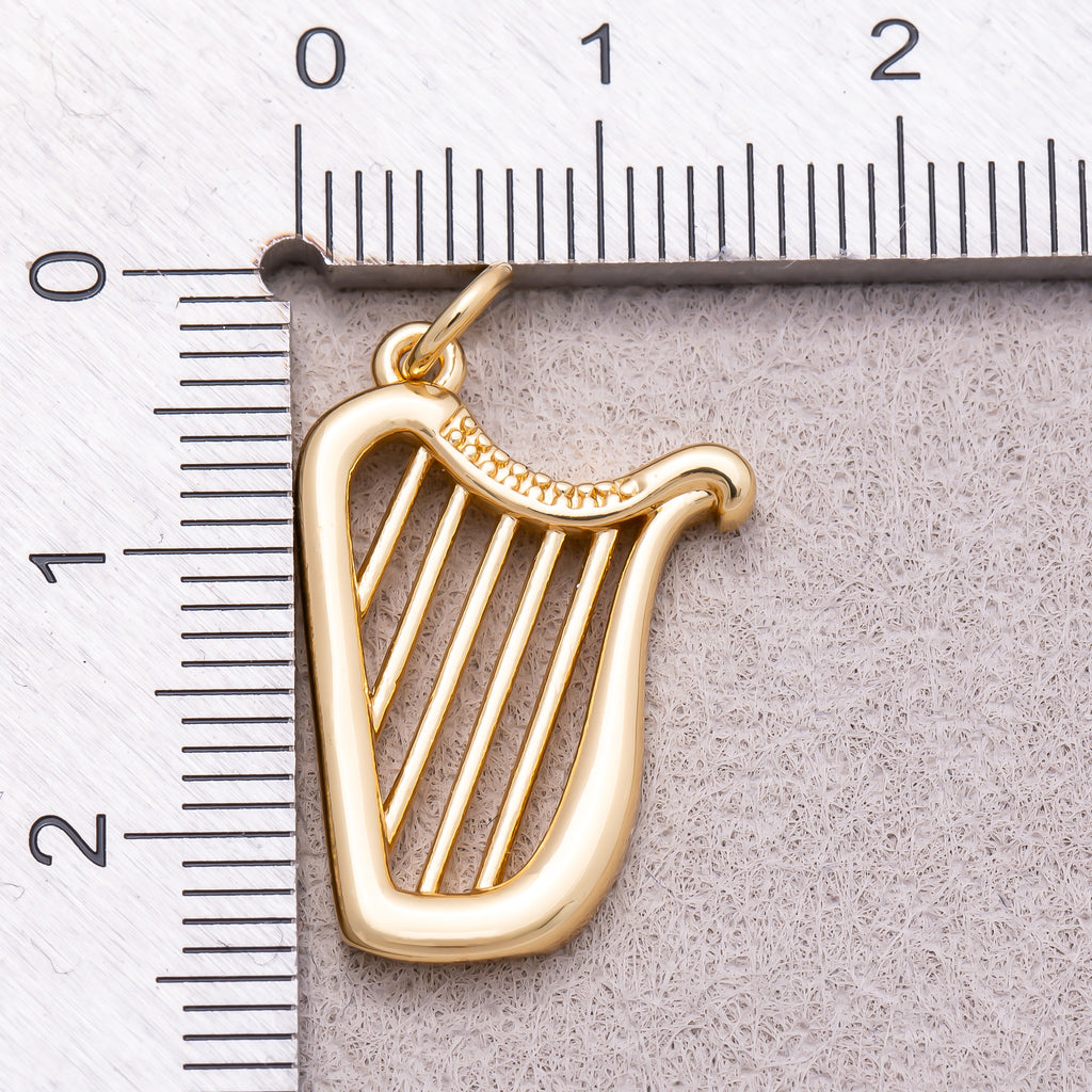 16K Gold Plated Plain Harp Musical Instrument Charm - Sold Each