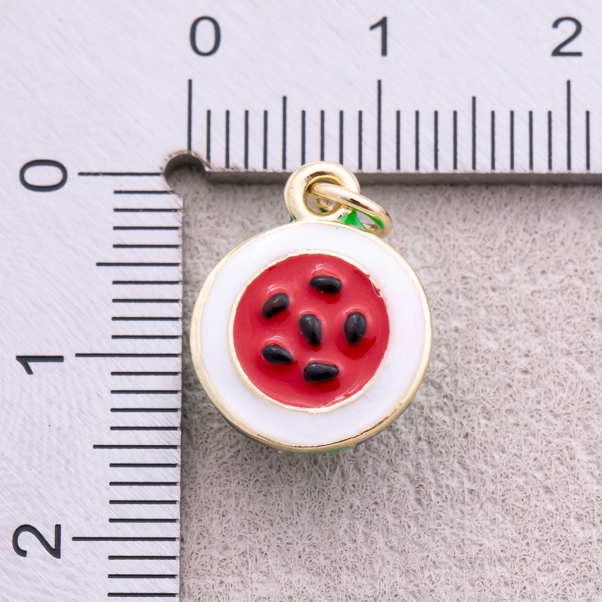 16K Gold Plated Red Enamel Watermelon Fruit Pendant - Sold Each