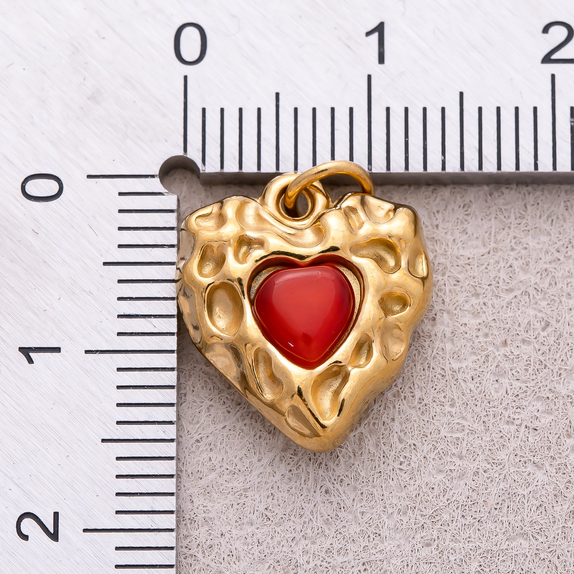 Gold PVD Stainless Steel Red Garnet Natural Gemstone Vintage Heart Charm