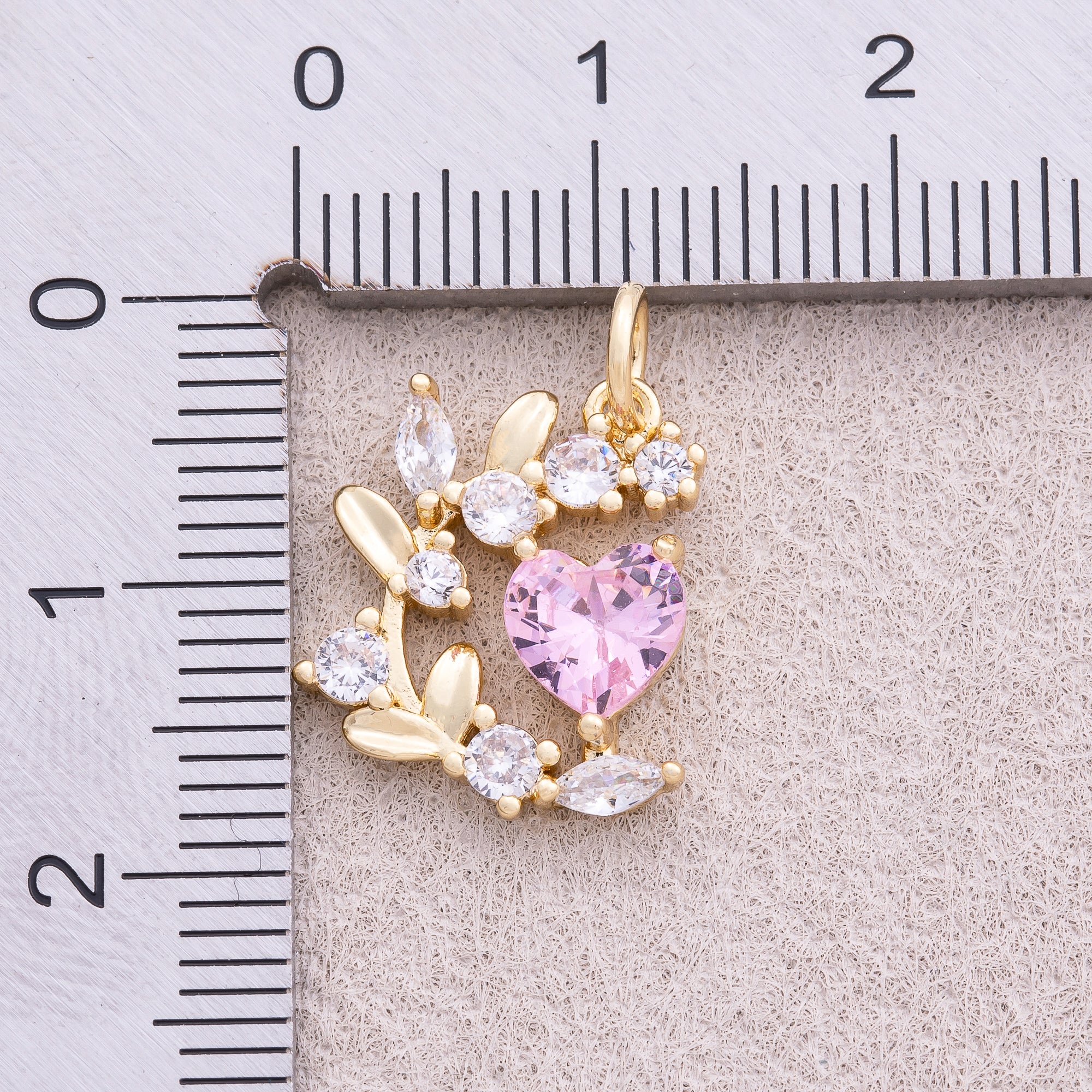 18K Gold Plated Pink Heart CZ Floral Wreath Flower Pendant - Sold Each