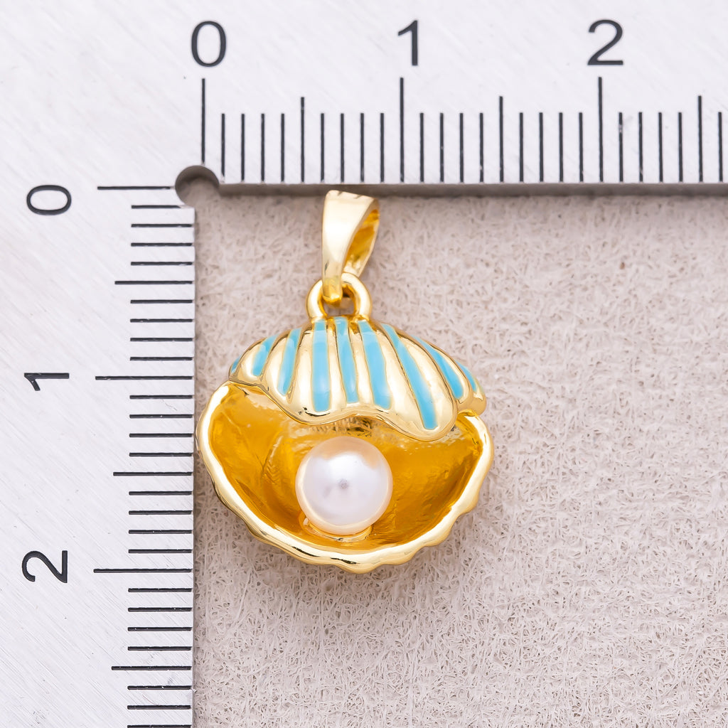 16K Gold Plated Shell Pearl Blue Open Clamshell Pendant - Sold Each