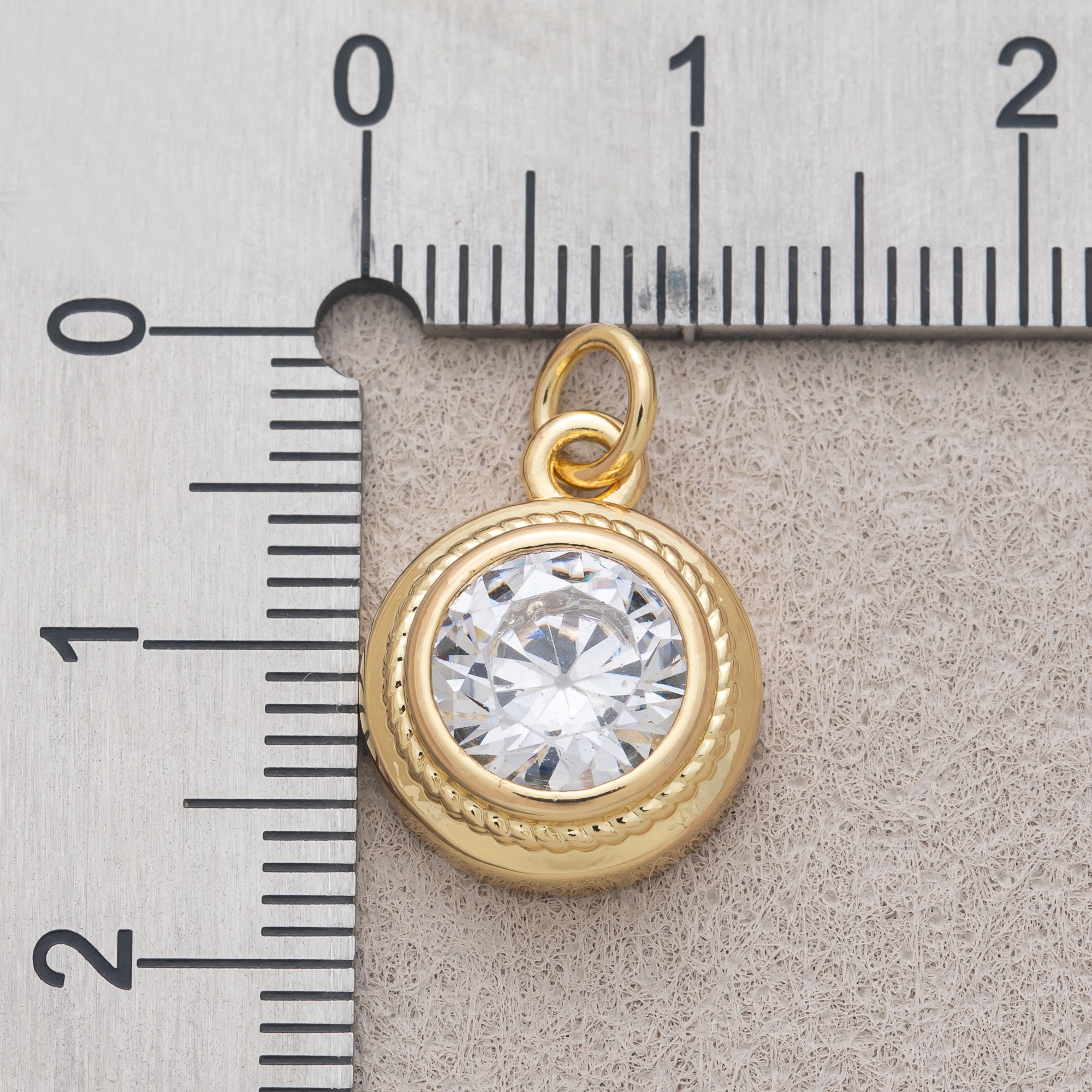16K Gold Plated Clear CZ Minimalist Bezel Round Charm - Sold Each