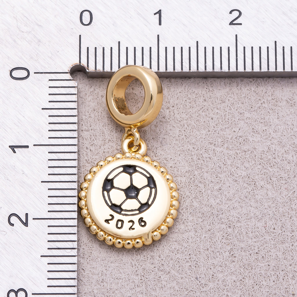 16K Gold Plated Round Football Beaded Medallion Pendant - Sold Each