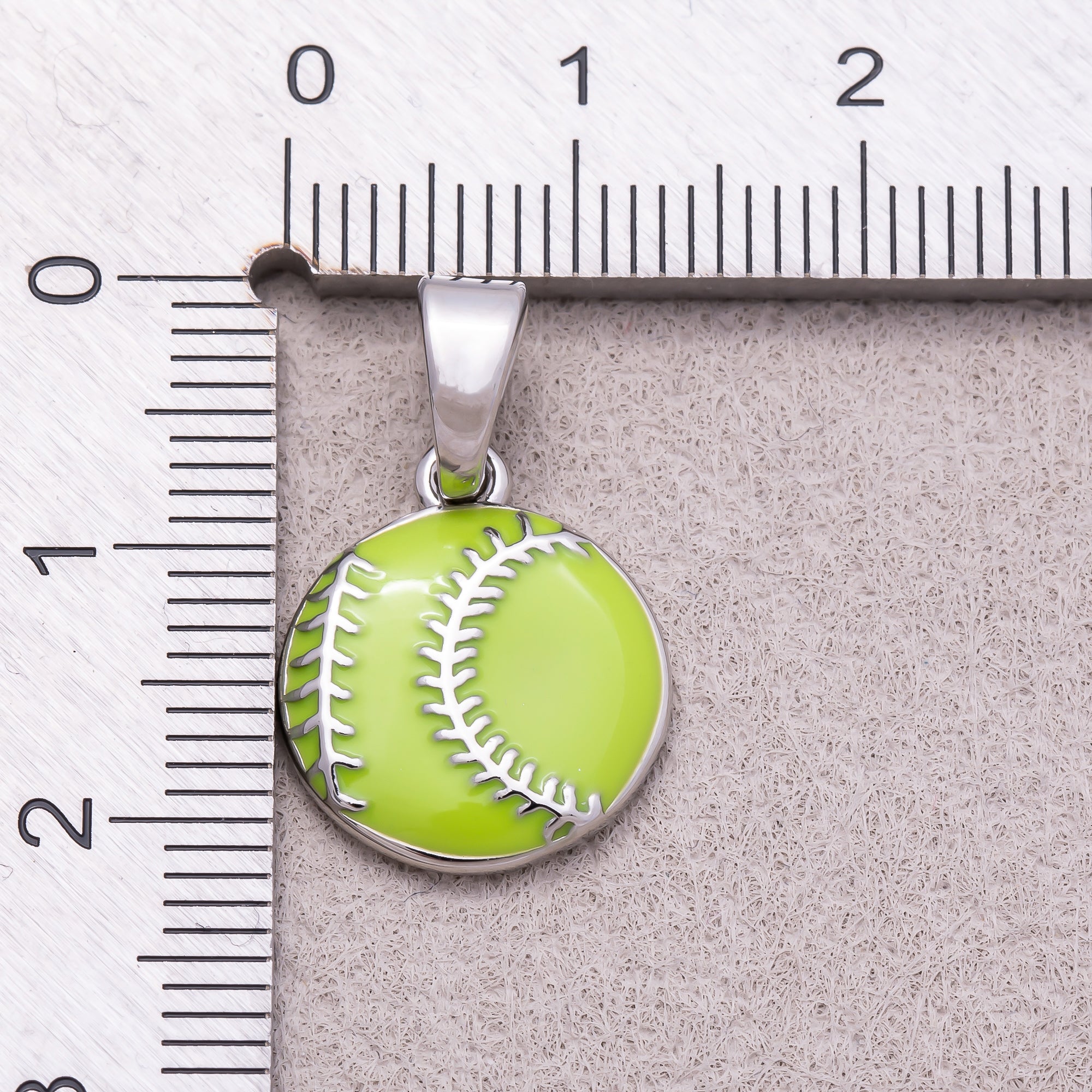 Rhodium Plated White & Green Enamel Baseball Sport Pendant - Sold Each
