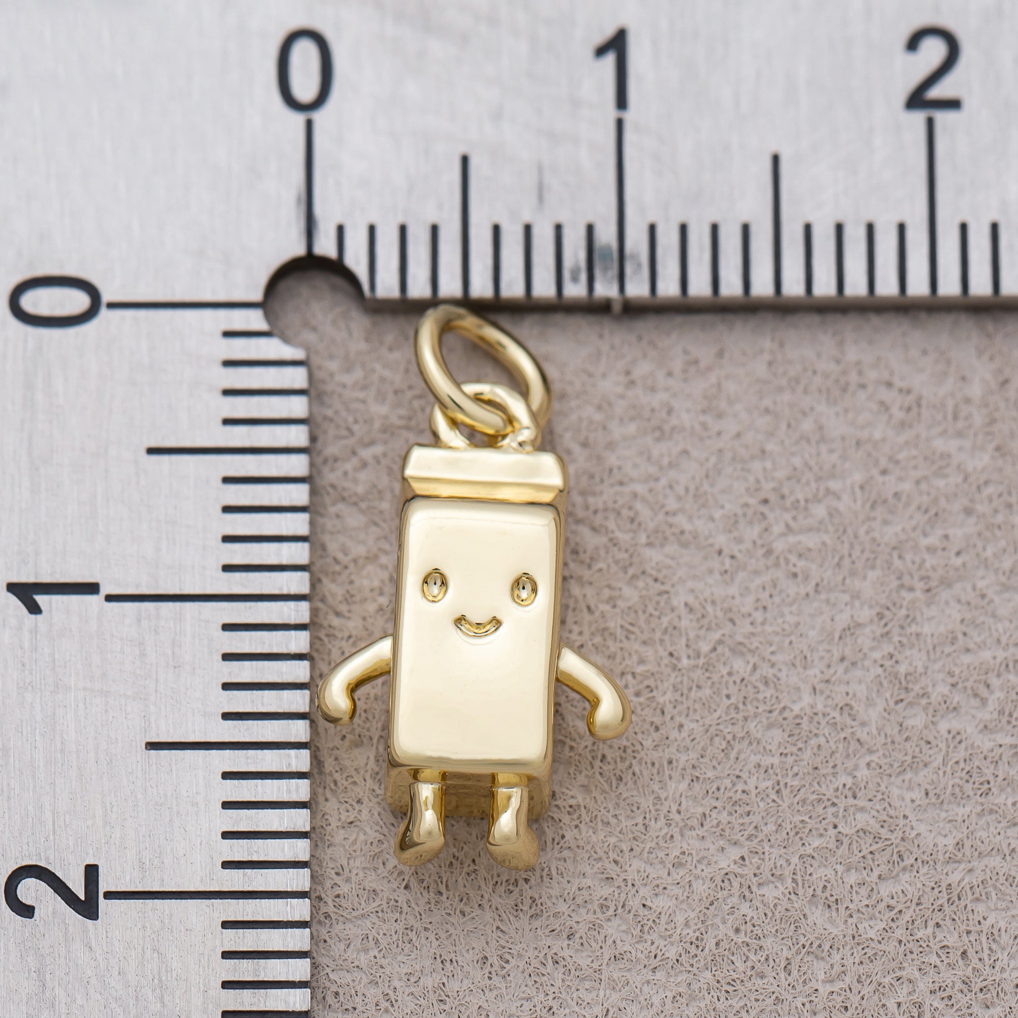16K Gold Plated Cute Smiley Milk Carton 3D Multidimensional Charm - Sold Each