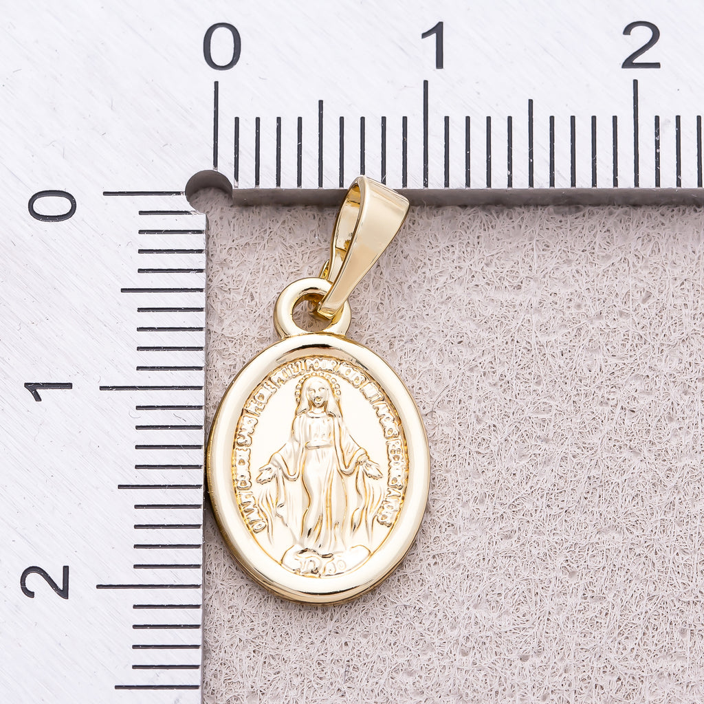 16K Gold Plated Plain Virgin Mary Oval Medallion Pendant - Sold Each