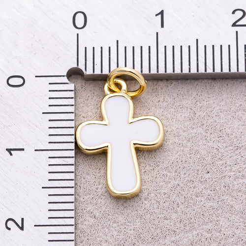 16K Gold Plated Bezel Set Acrylic Religious Cross Charm - Sold Each