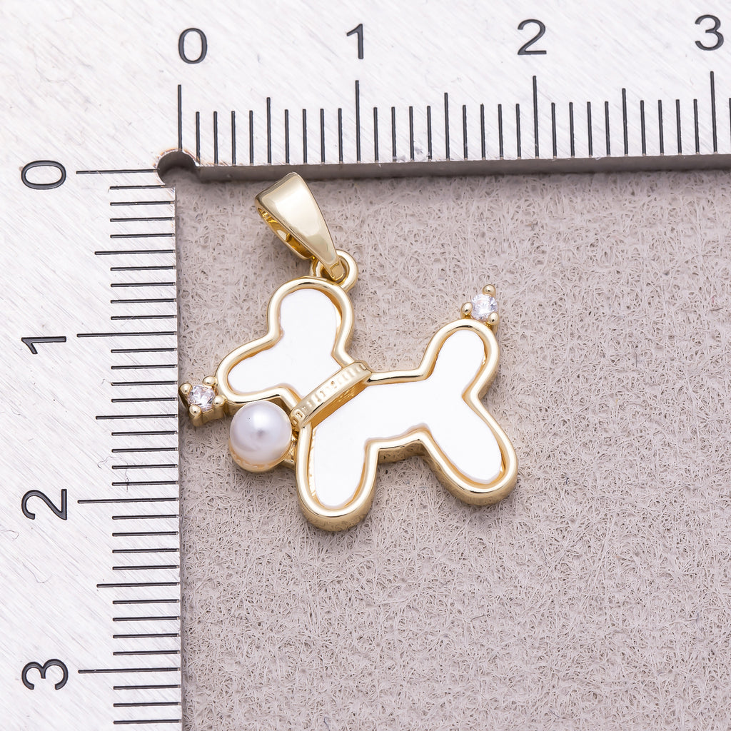16K Gold Shell Pearl Clear CZ Balloon Dog Animal Pendant - Sold Each