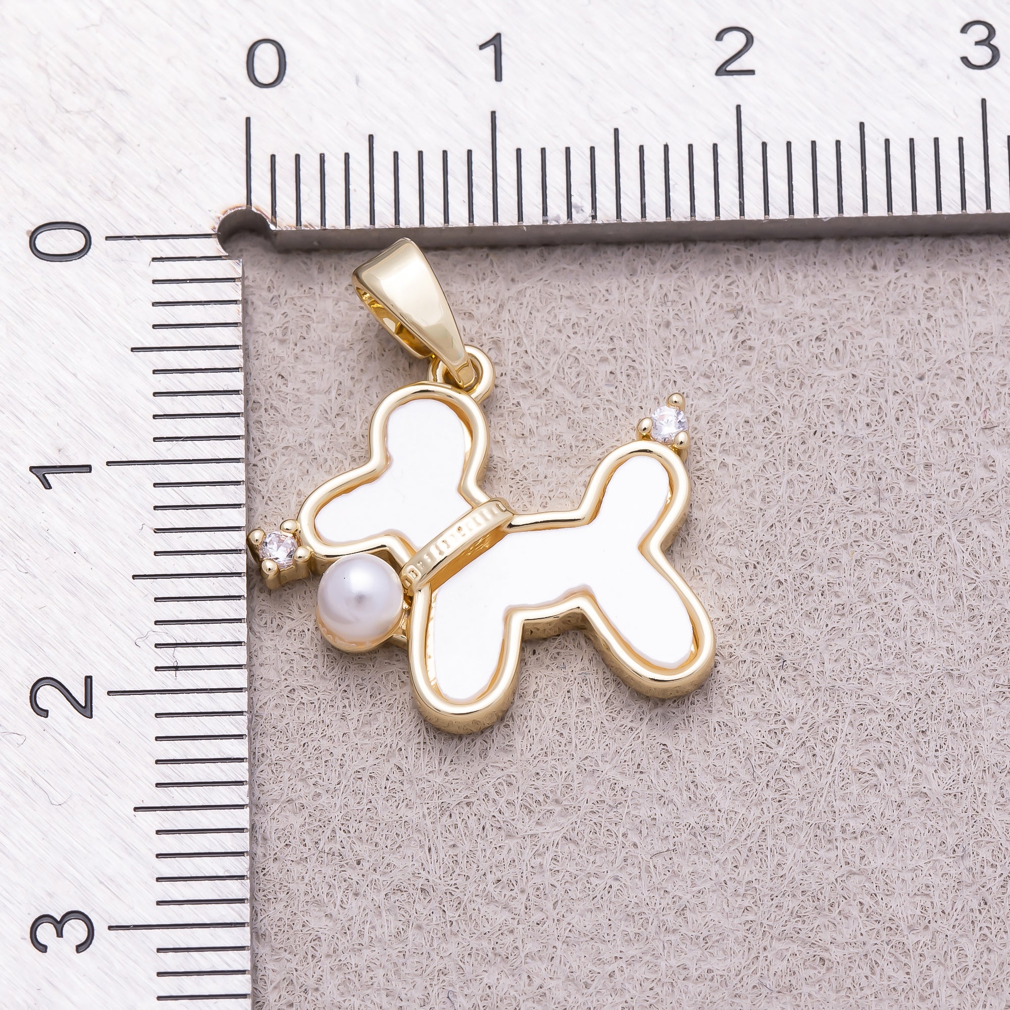 16K Gold Shell Pearl Clear CZ Balloon Dog Animal Pendant - Sold Each