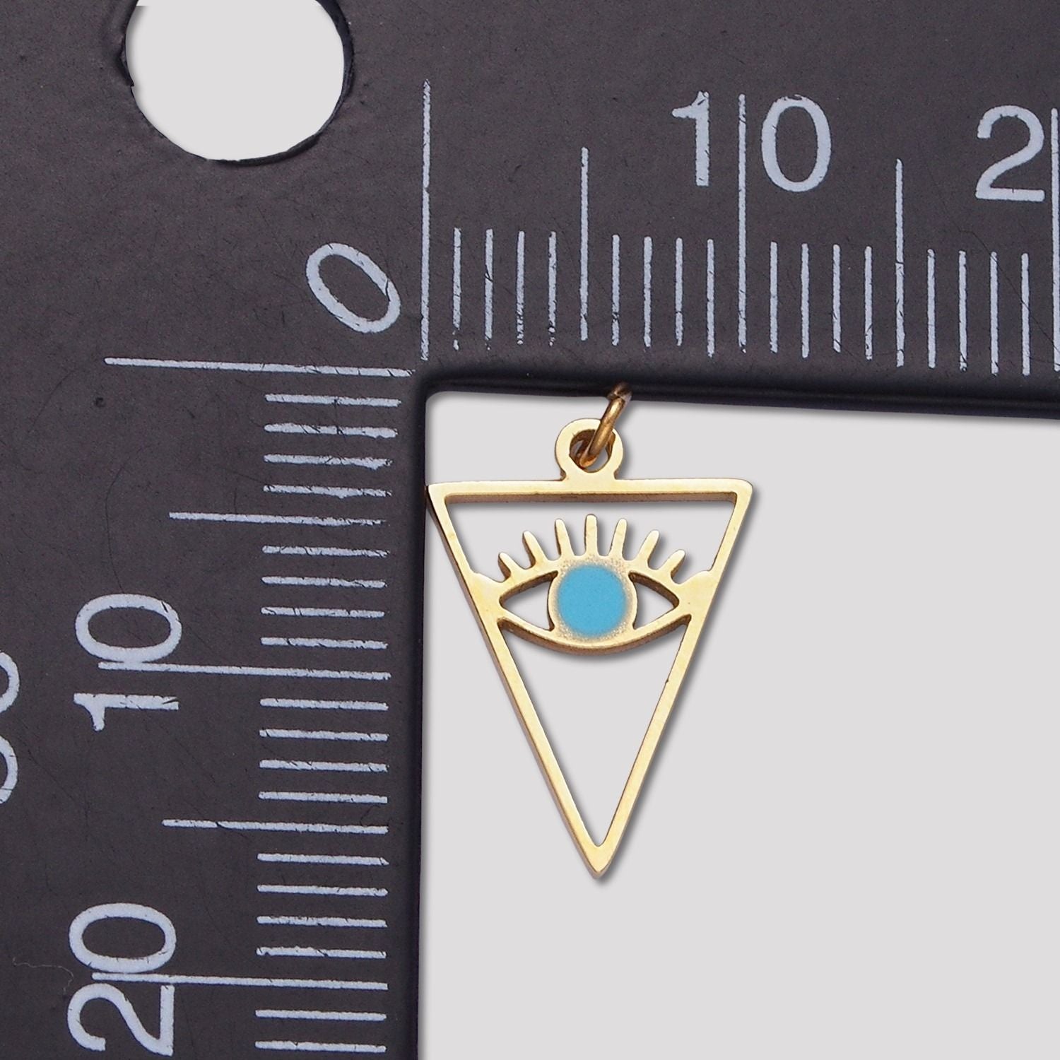 Launch Promo: 14K Gold PVD Stainless Steel Blue Triangle Evil Eye Enamel Charm | Sold Each