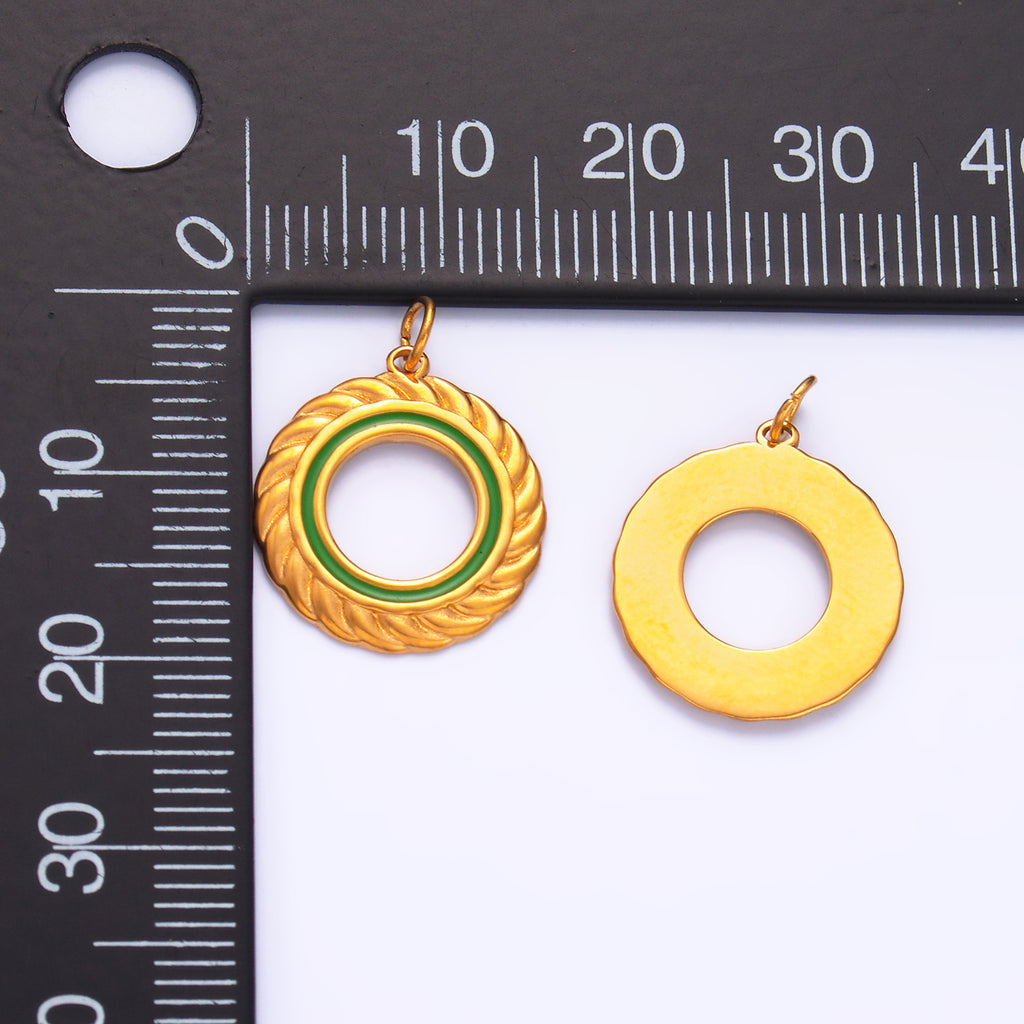 Launch Promo: 24K Gold PVD Stainless Steel Colorful Open Round Rope Bezel Enamel Medallion Charm | Sold Each