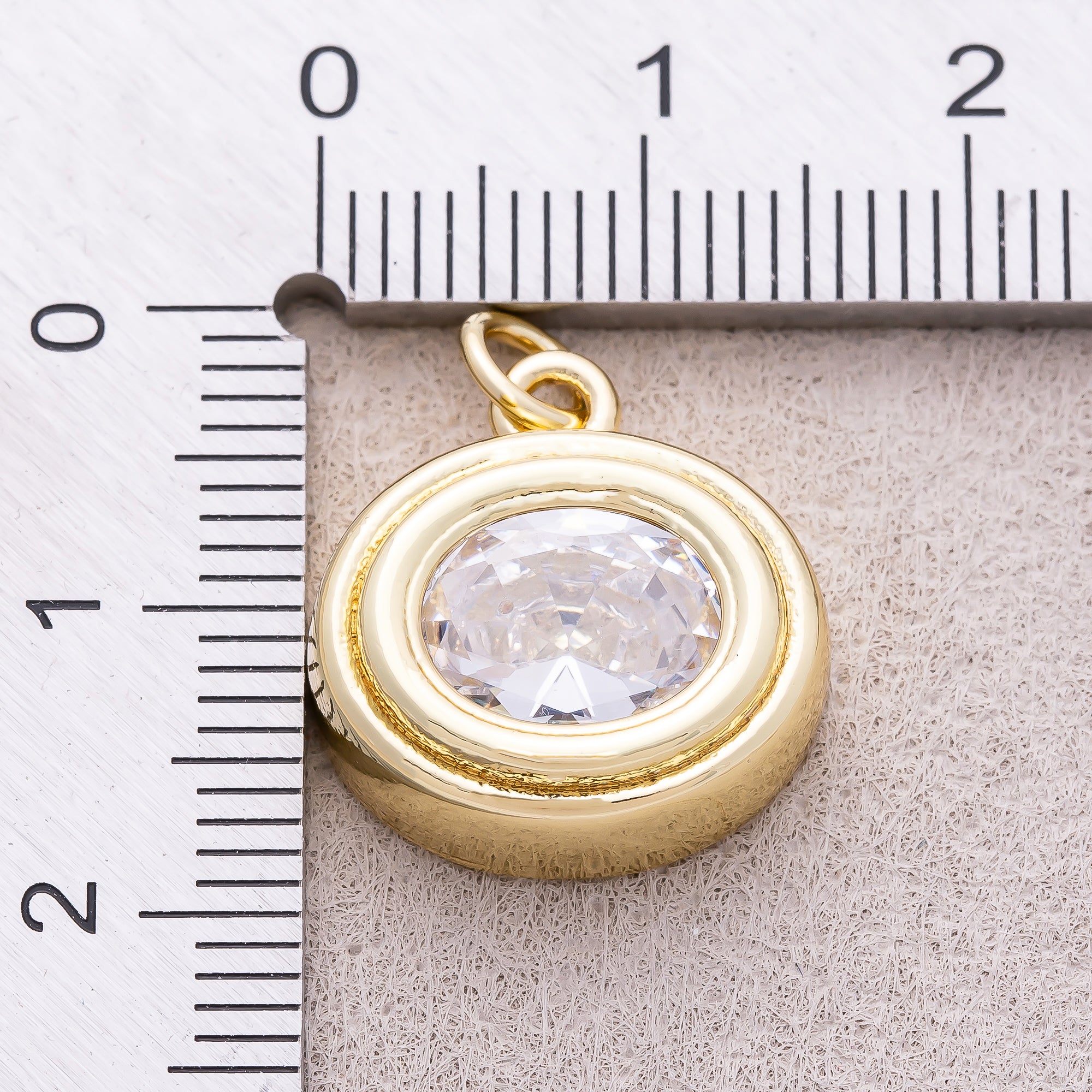 16K Gold Plated Clear CZ Round Solitaire Bezel Charm - Sold Each