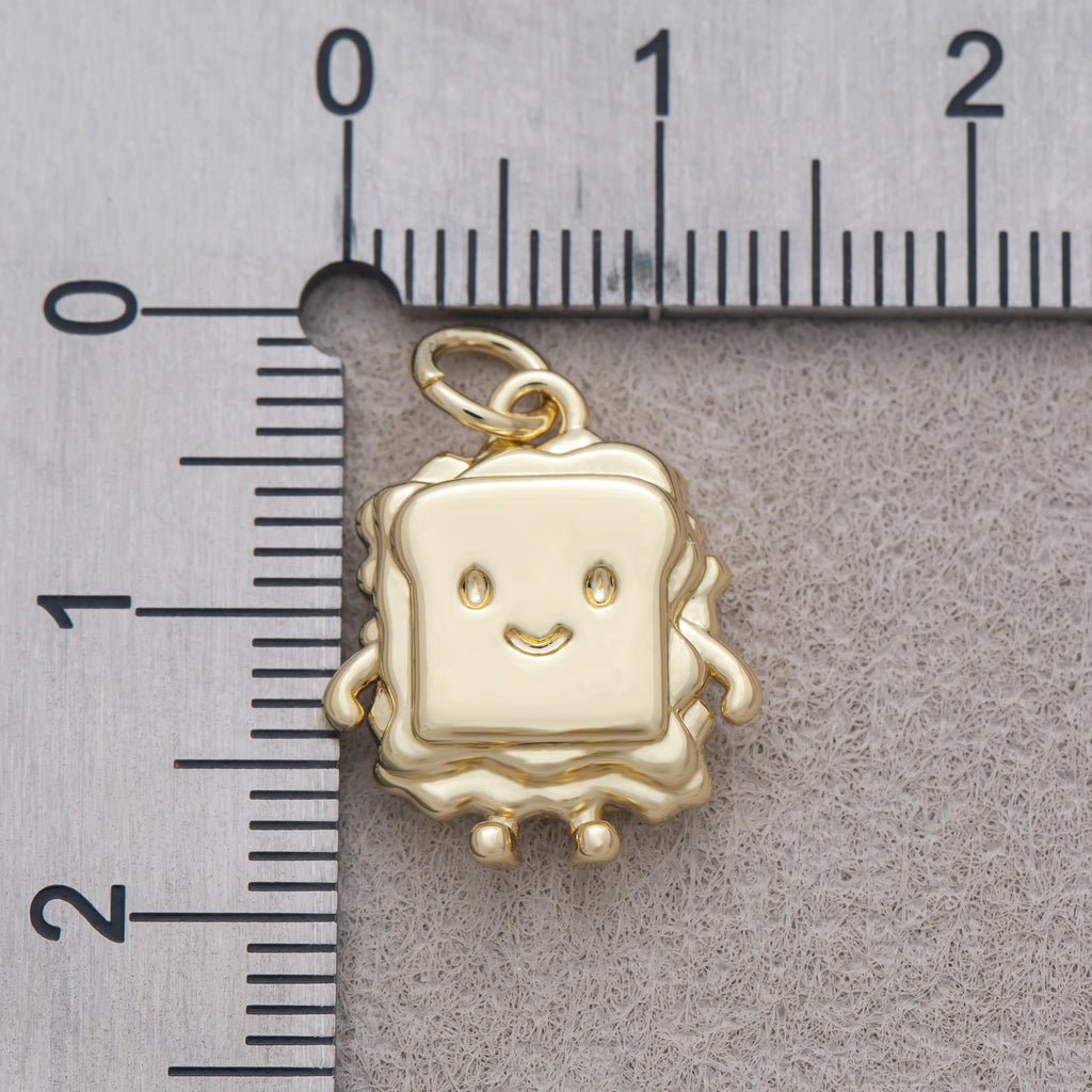 16K Gold Plated Smiley Toast Sandwich 3D Multidimensional Charm - Sold Each