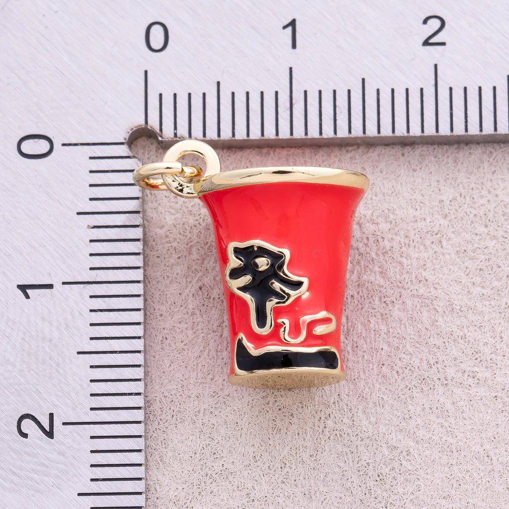 16K Gold Plated Red Enamel Delicious Ramen Cup Pendant - Sold Each