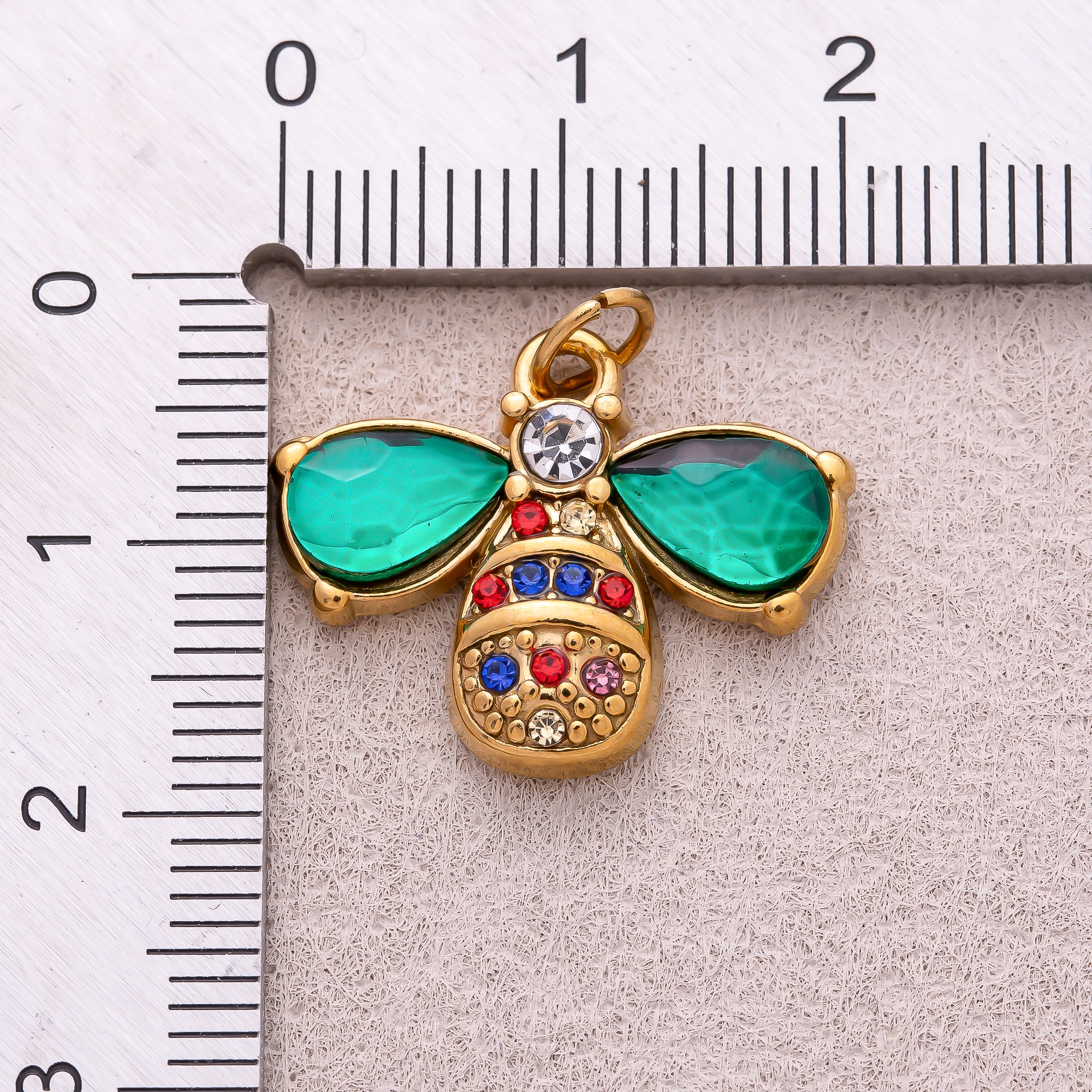 Gold PVD Stainless Steel Emerald CZ Bumble Bee Insect Charm
