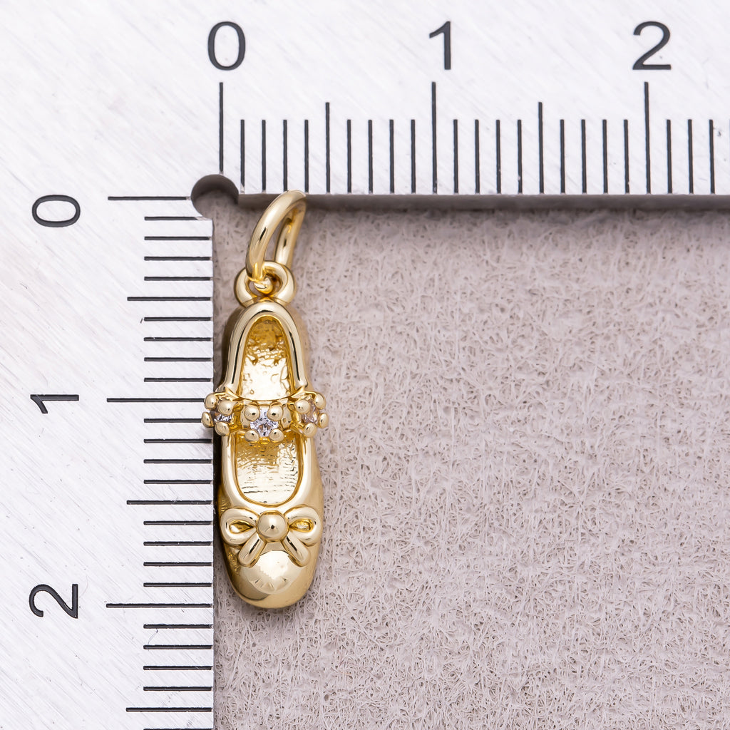 16K Gold Plated Micro Paved CZ Ballet Shoes Charm - Sold Each