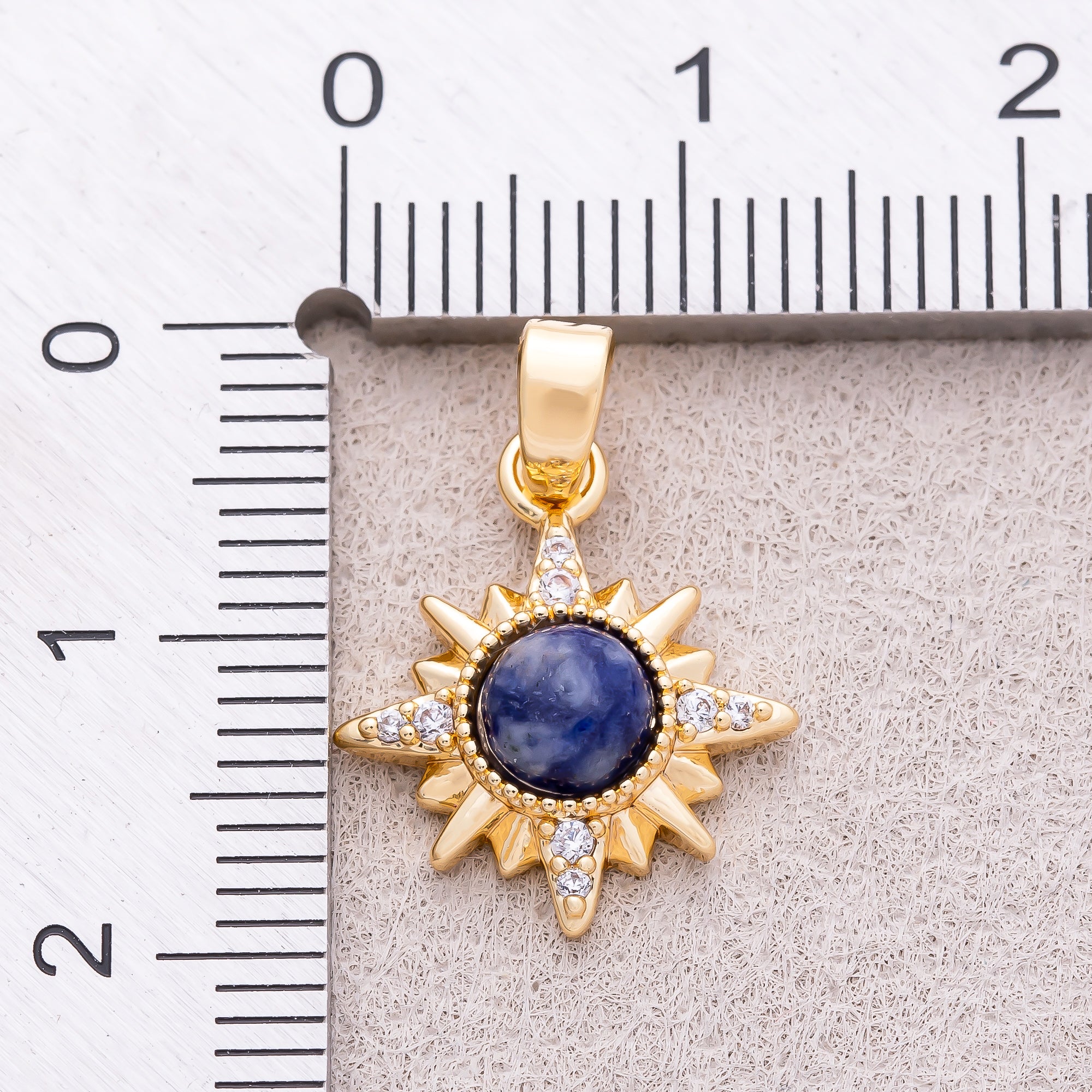 16K Gold Plated Clear CZ Blue Lapis Lazuli Gemstone Celestial Star Sun Pendant - Sold Each