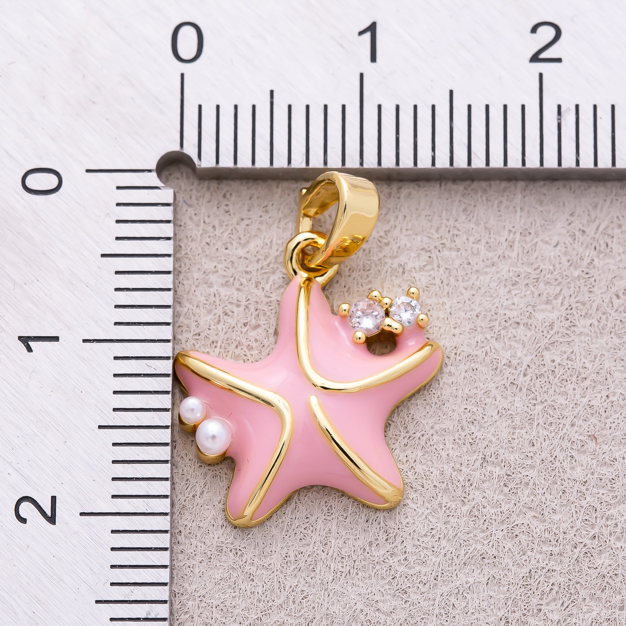 16K Gold Plated Shell Pearl Clear CZ Pink Starfish Ocean Charm - Sold Each