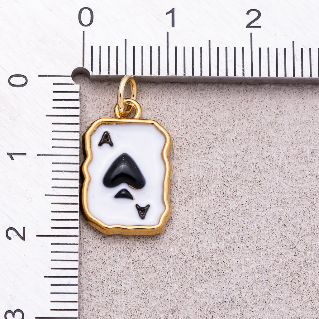 Gold PVD Stainless Steel Black & White Ace of Spades Charm
