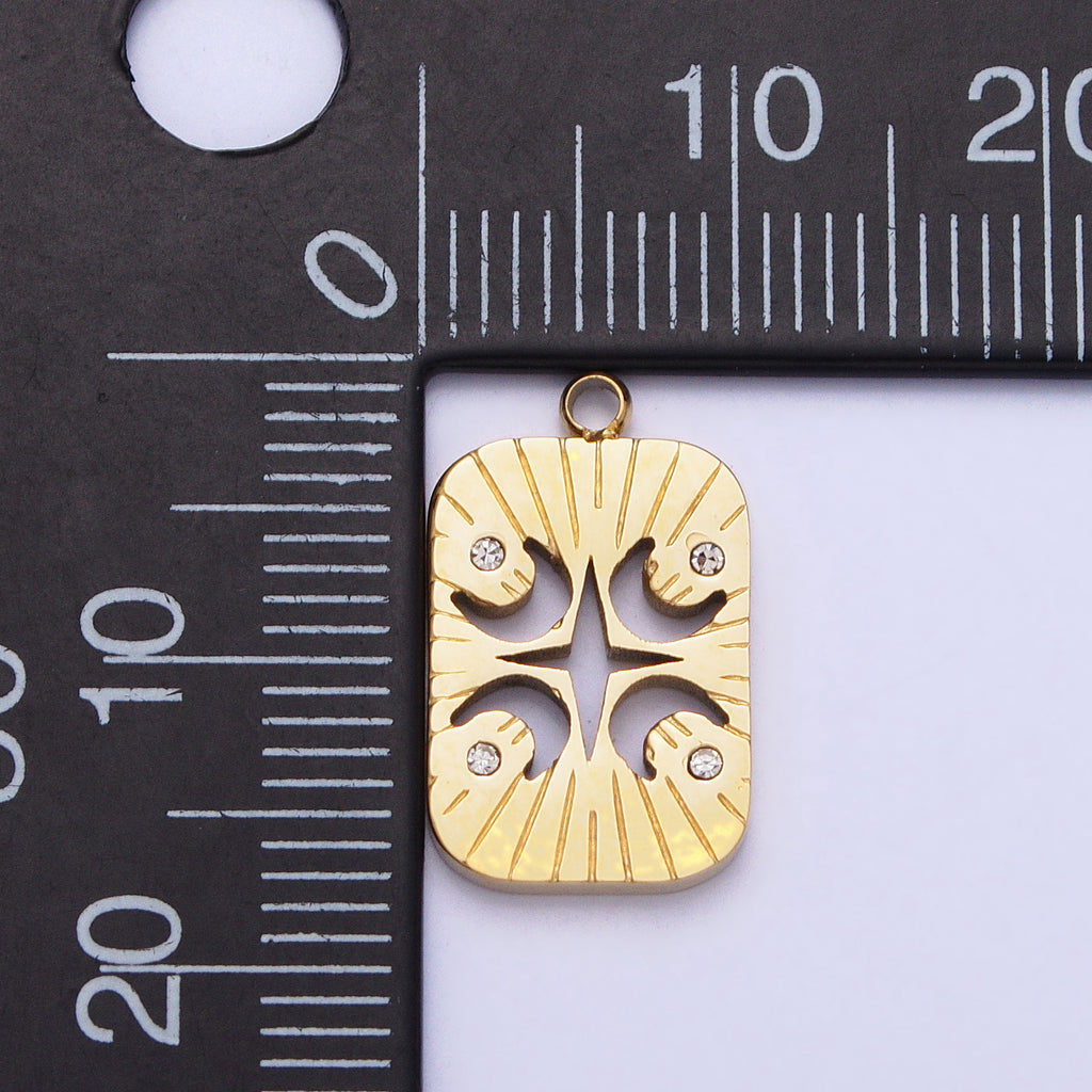 Launch Promo: Gold PVD Stainless Steel Star & Moon Rectangular Medallion Pendant | Sold Each