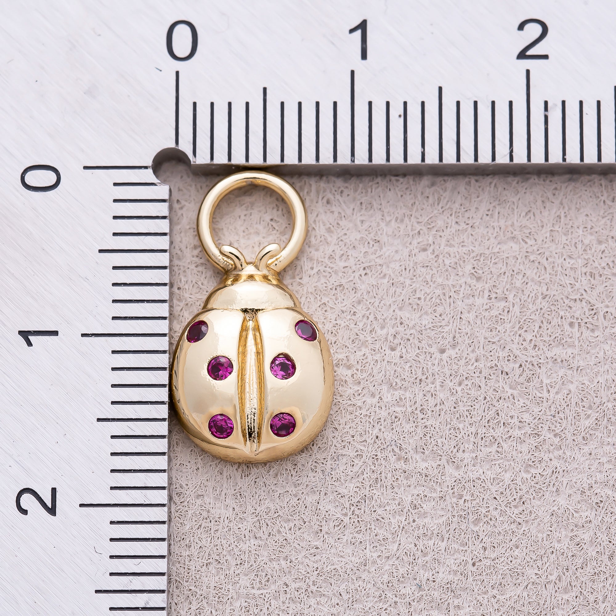 14K Gold Plated Purple CZ Ladybug Animal Charm - Sold Each