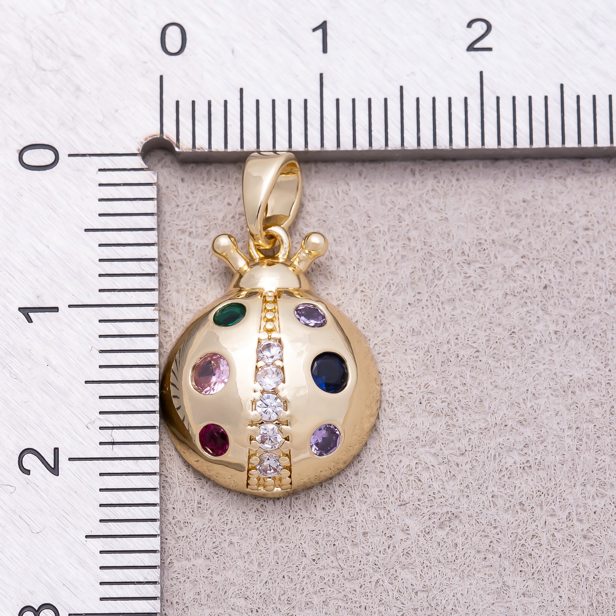 16K Gold Plated Colorful Birthstone CZ Lady Bug Animal Pendant - Sold Each