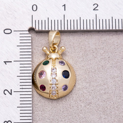 16K Gold Plated Colorful Birthstone CZ Lady Bug Animal Pendant - Sold Each