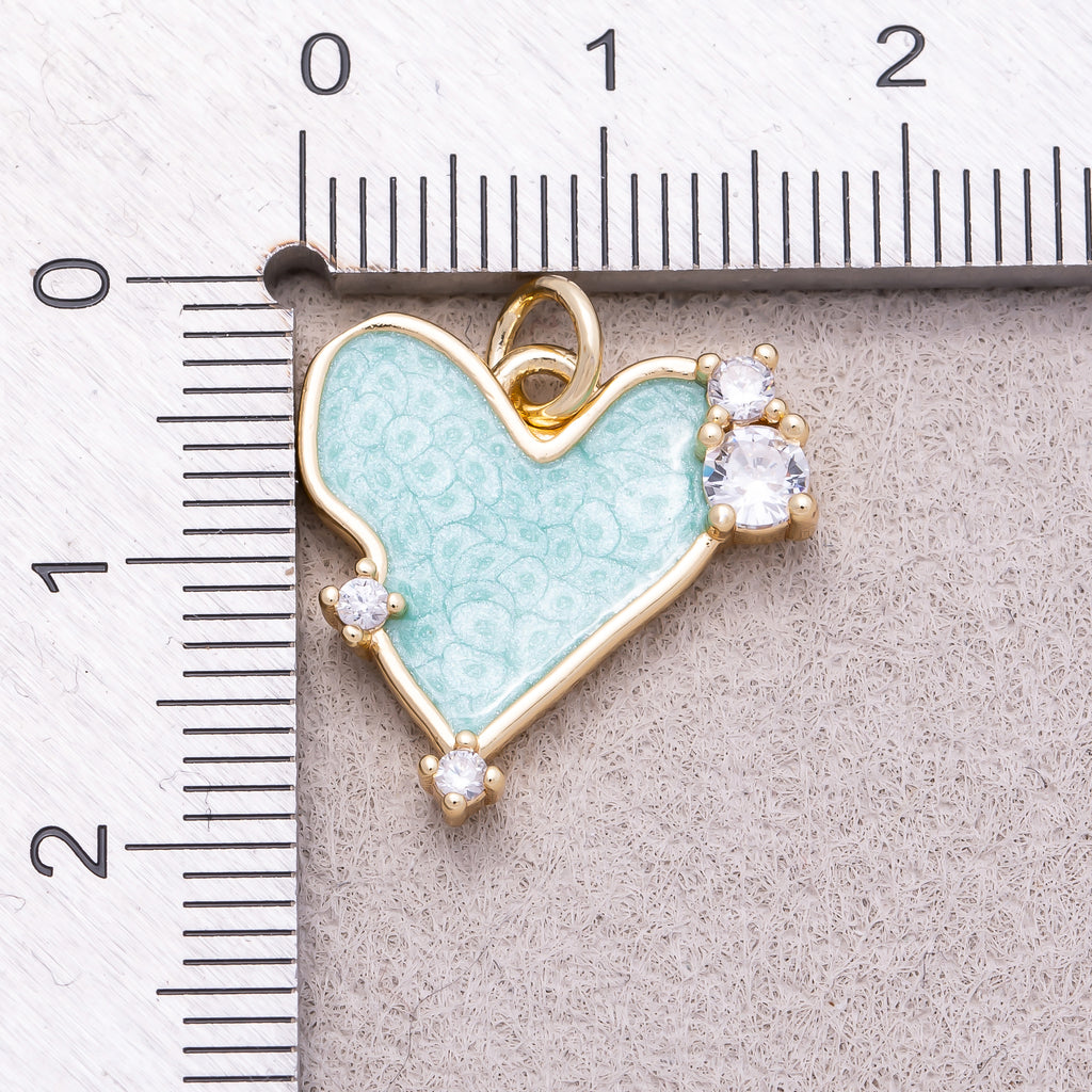 16K Gold Plated Pink & Blue Solitaire CZ Mother of Pearl Love Heart Charm - Sold Each