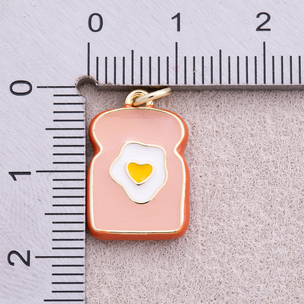 16K Gold Plated Toast Egg Breakfast Enamel Charm - Sold Each