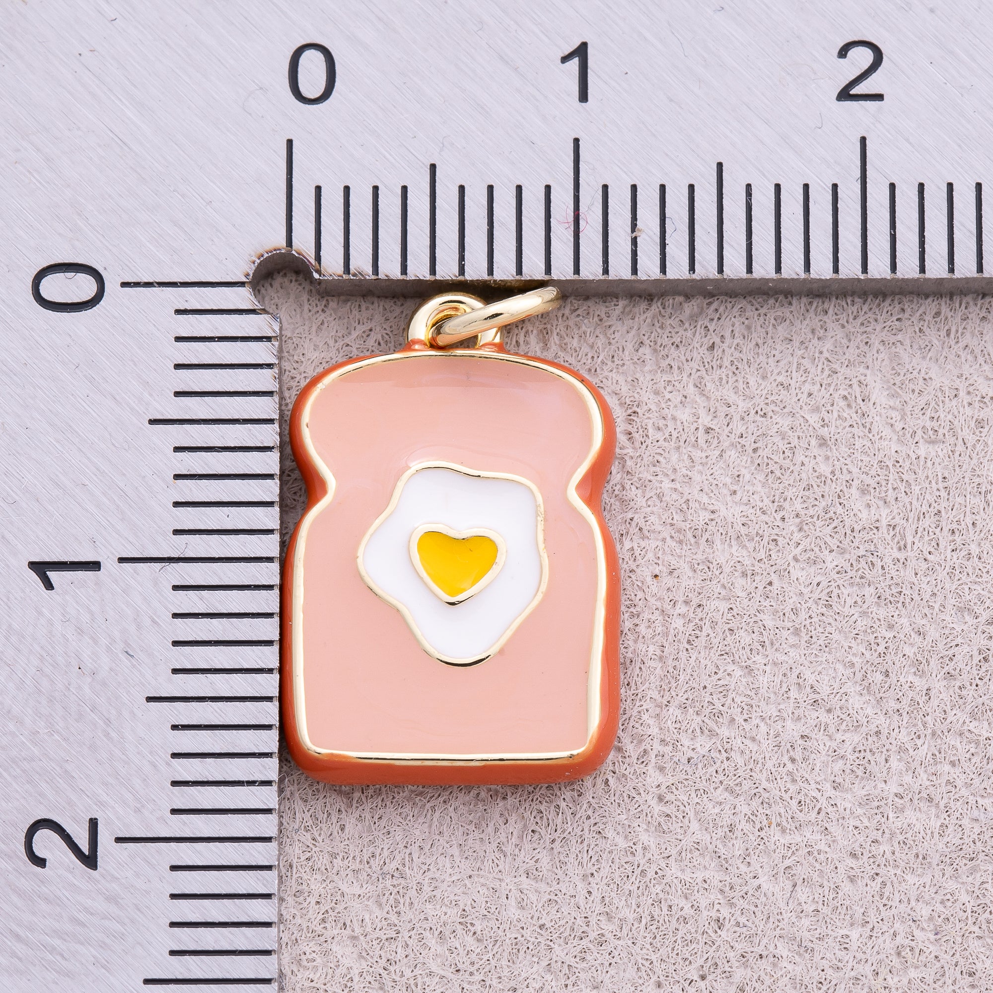 16K Gold Plated Toast Egg Breakfast Enamel Charm - Sold Each