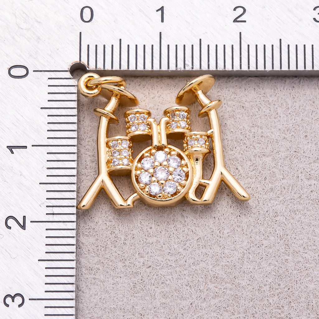 16K Gold Plated Micro Paved CZ Drum Band Musical Instrument Charm - Sold Each