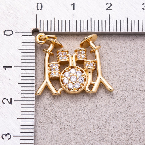16K Gold Plated Micro Paved CZ Drum Band Musical Instrument Charm - Sold Each