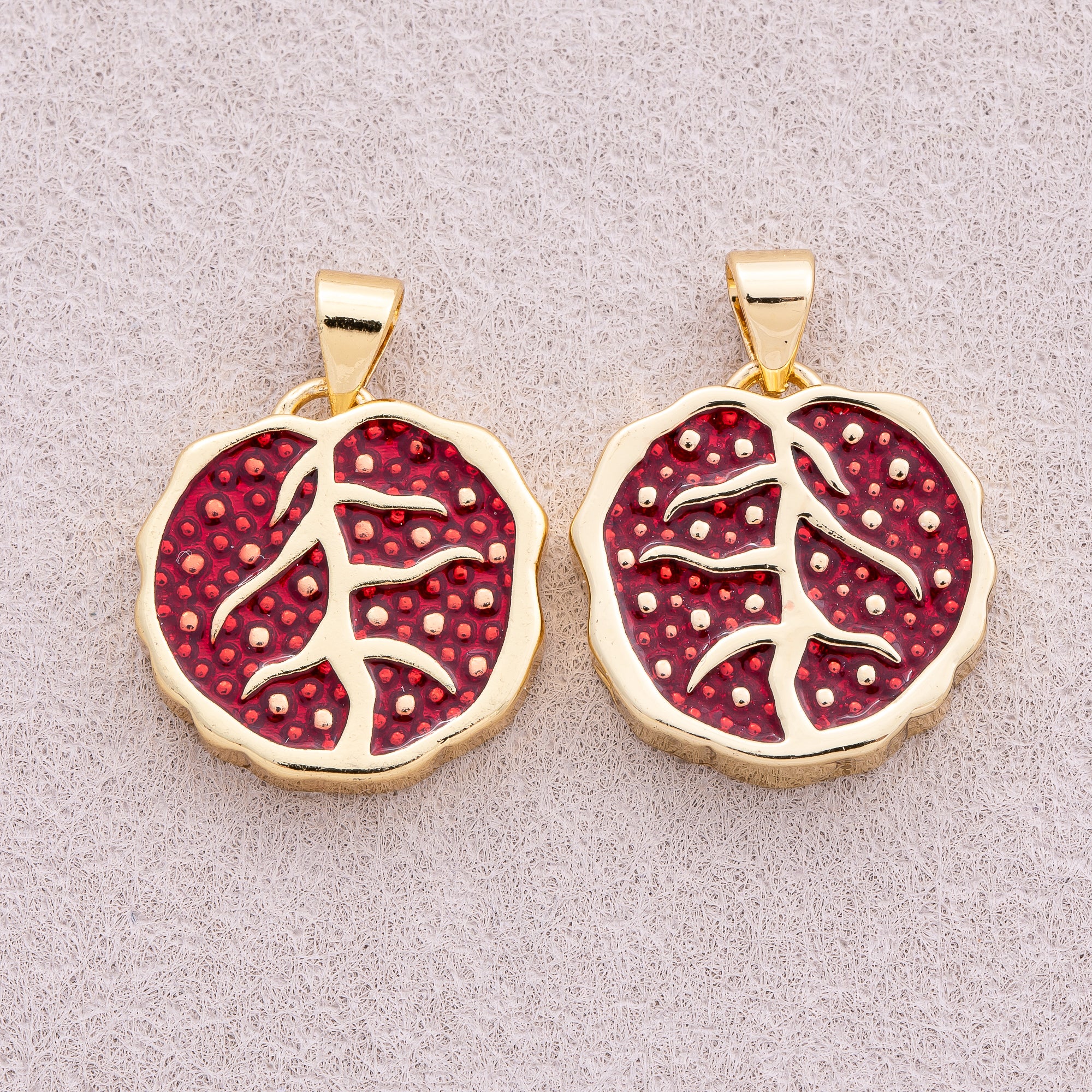 16K Gold Plated Half Pomegranate Fruit Pendant - Sold Each