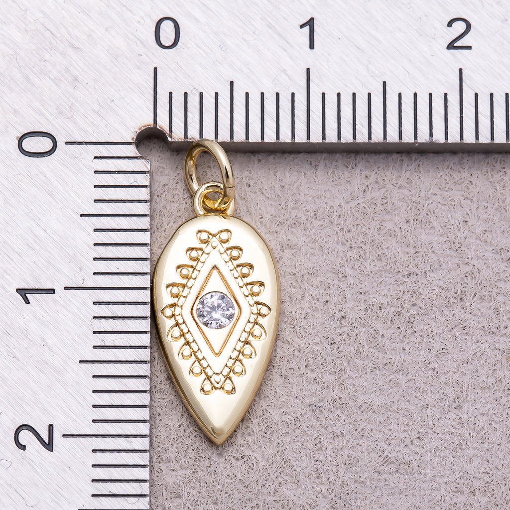16K Gold Plated Clear CZ Religious Evil Eye Rhombus Teardrop Charm - Sold Each