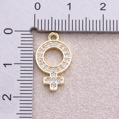 16K Gold Plated Micro Paved CZ Venus Symbol Pendant - Sold Each