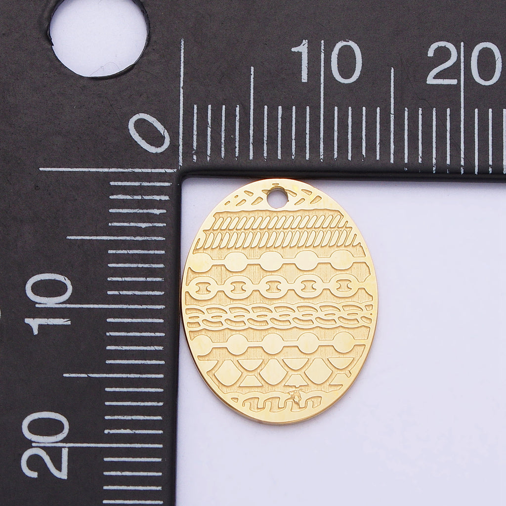 Launch Promo: 24K Gold PVD Stainless Steel Vintage Engraved Texture Oval Medallion Pendant | Sold Each