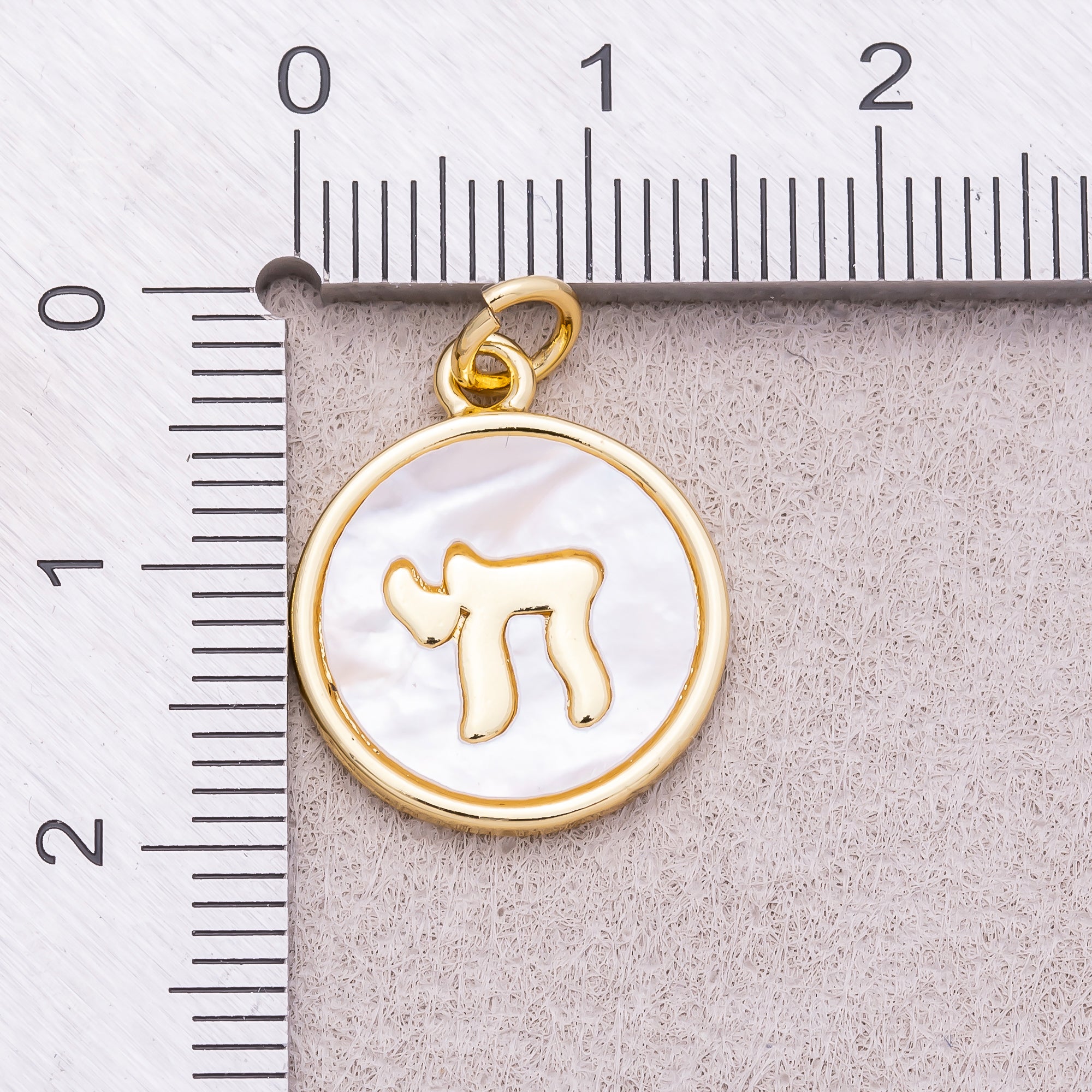 16K Gold Plated Mother Of Pearl Letter Chai Jewish Medallion Charm  - Sold Each
