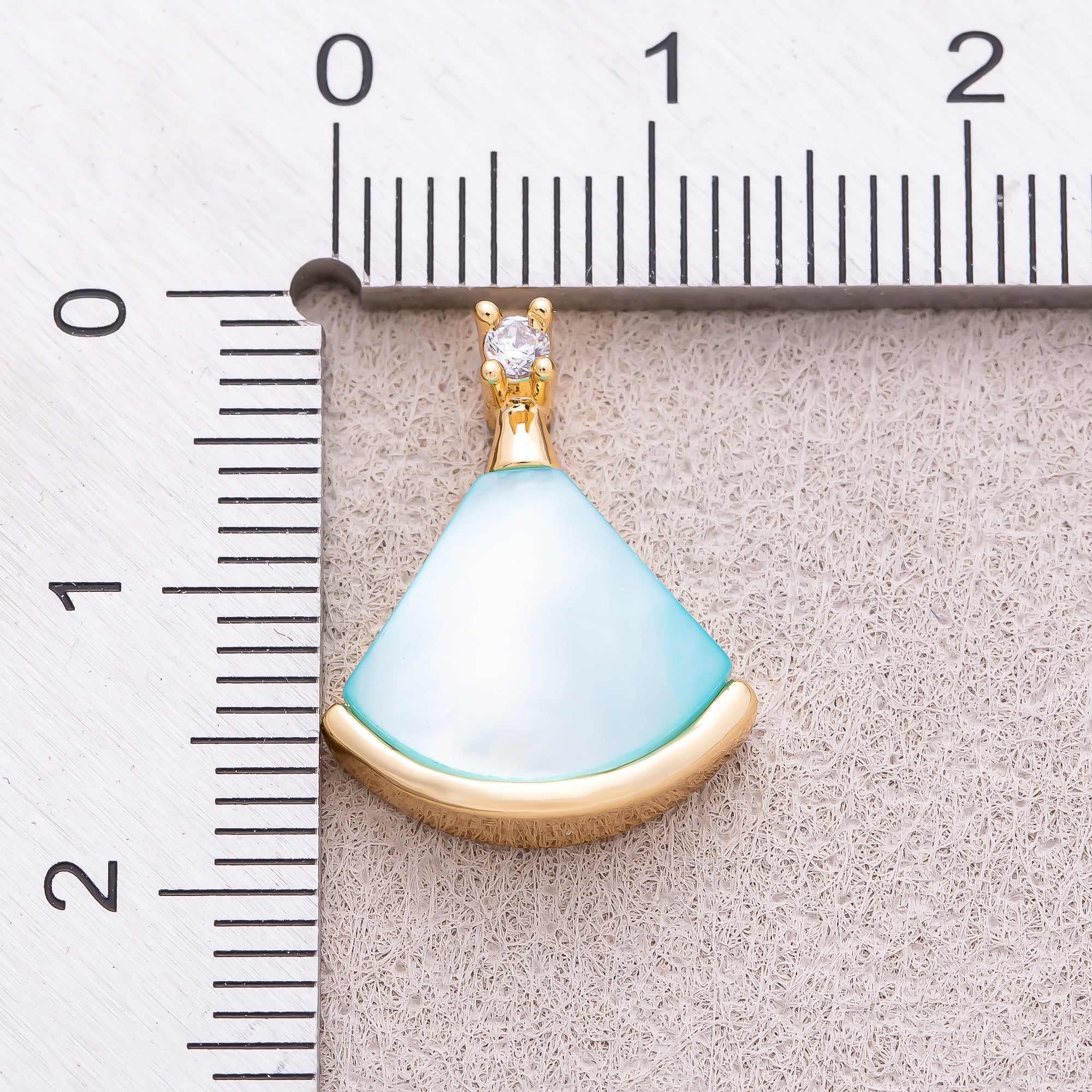 16K Gold Plated Pink, White, Light Blue Shell Pearl CZ Fan Pendant - Sold Each