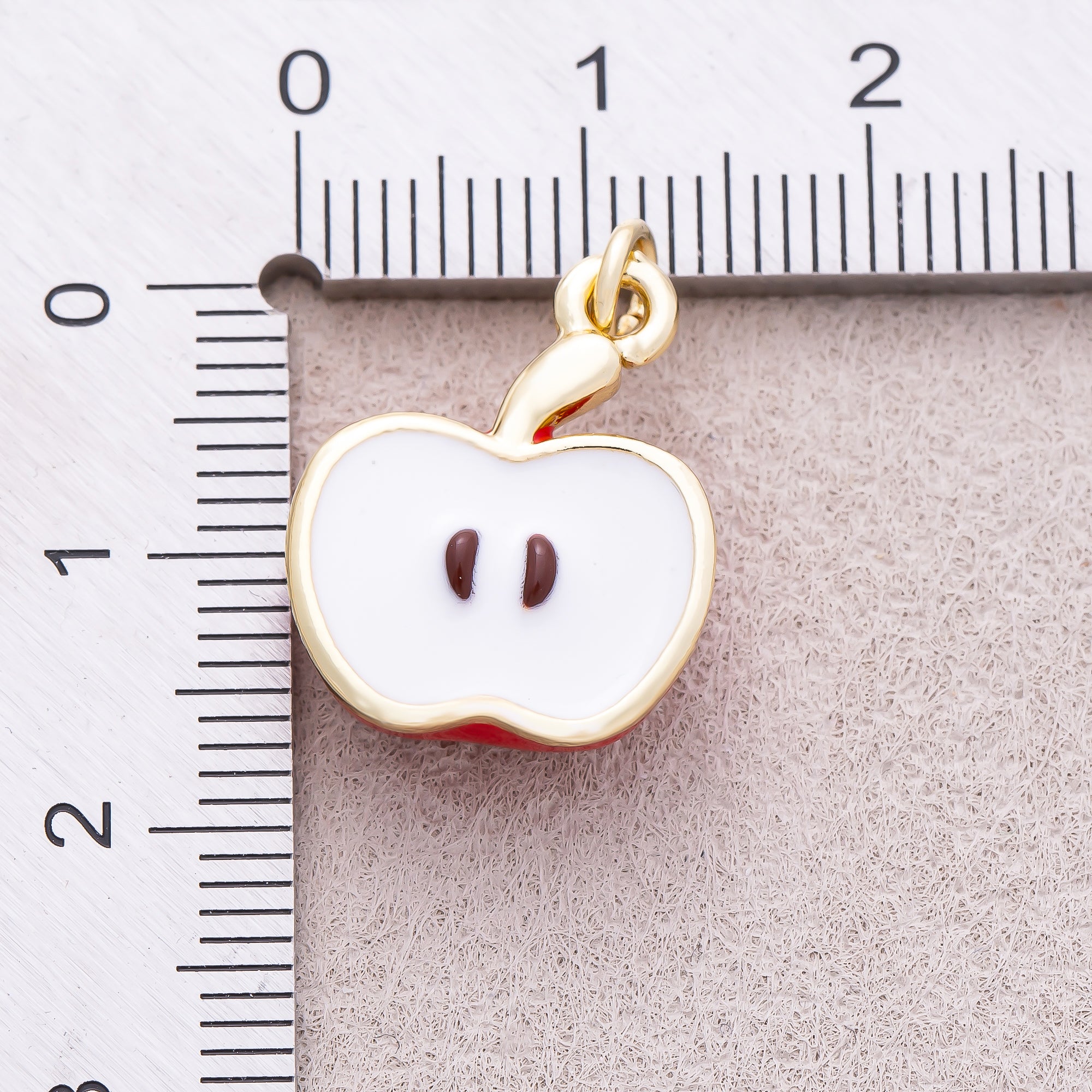 16K Gold Plated Red Enamel Half Slice Apple Fruit Charm - Sold Each