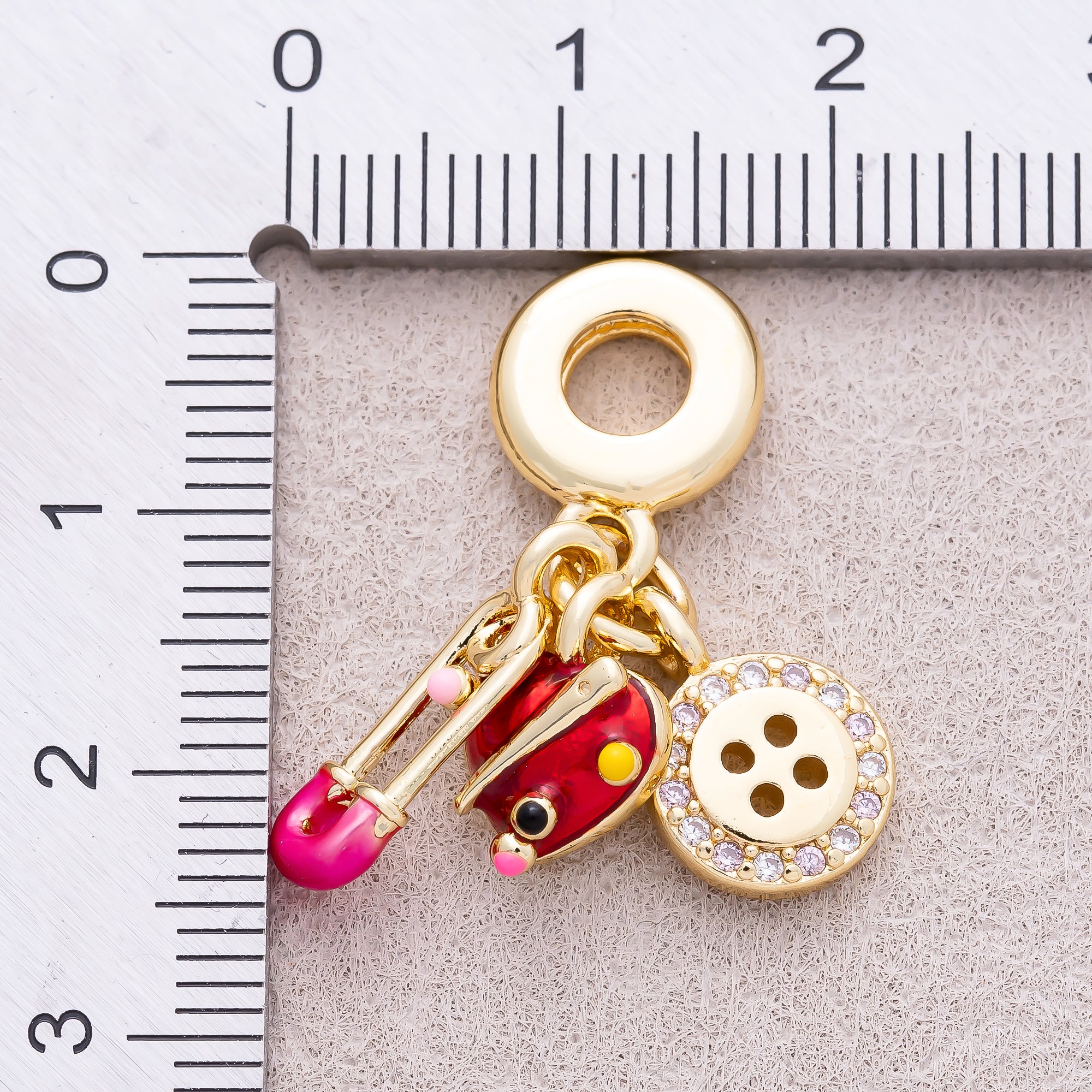 16K Gold Plated Multi-Dangle Sewing Kit Theme Pendant - Sold Each